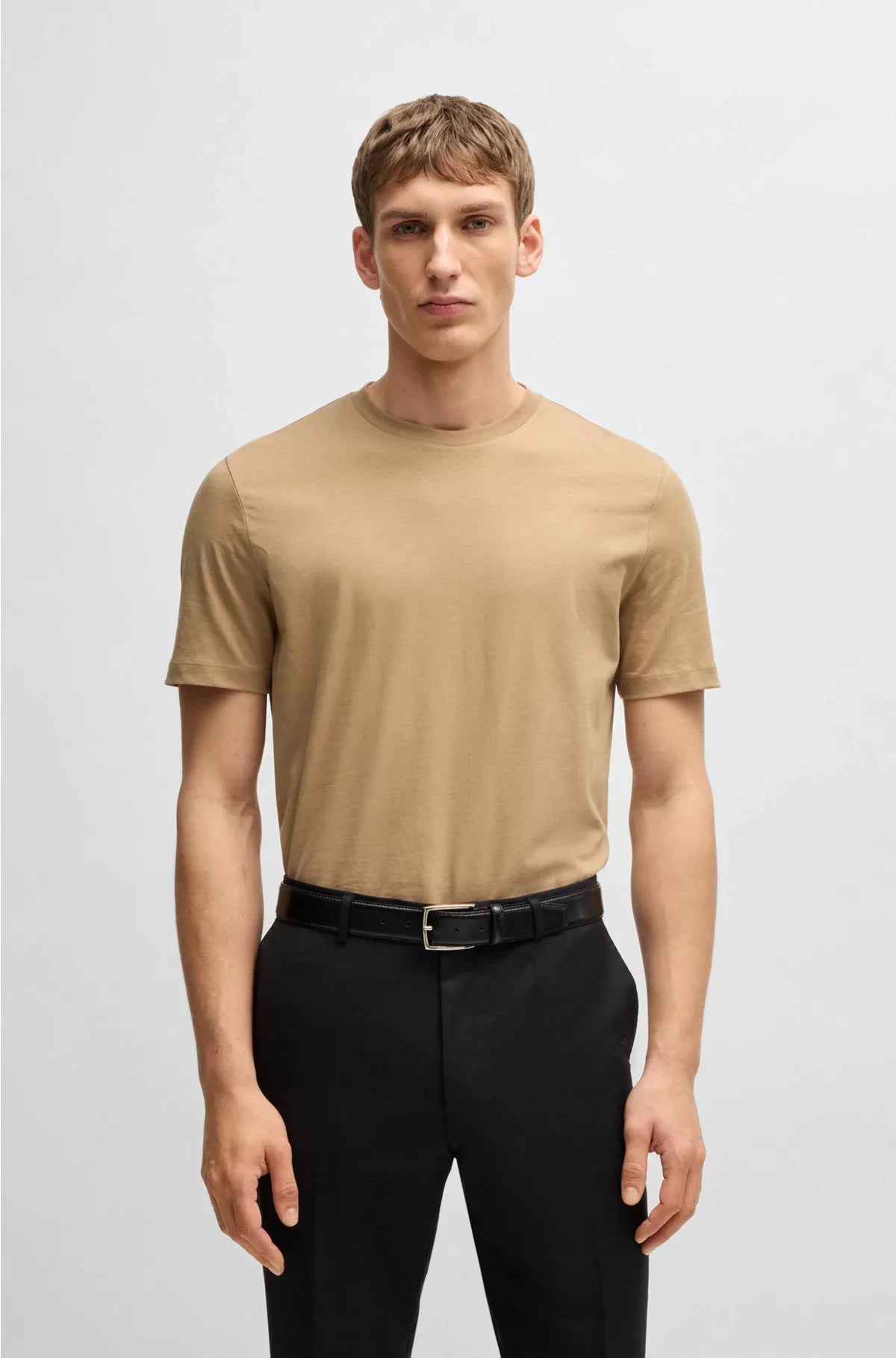 REGULAR-FIT T-SHIRT IN COTTON JERSEY WITH RIBBED COLLAR
