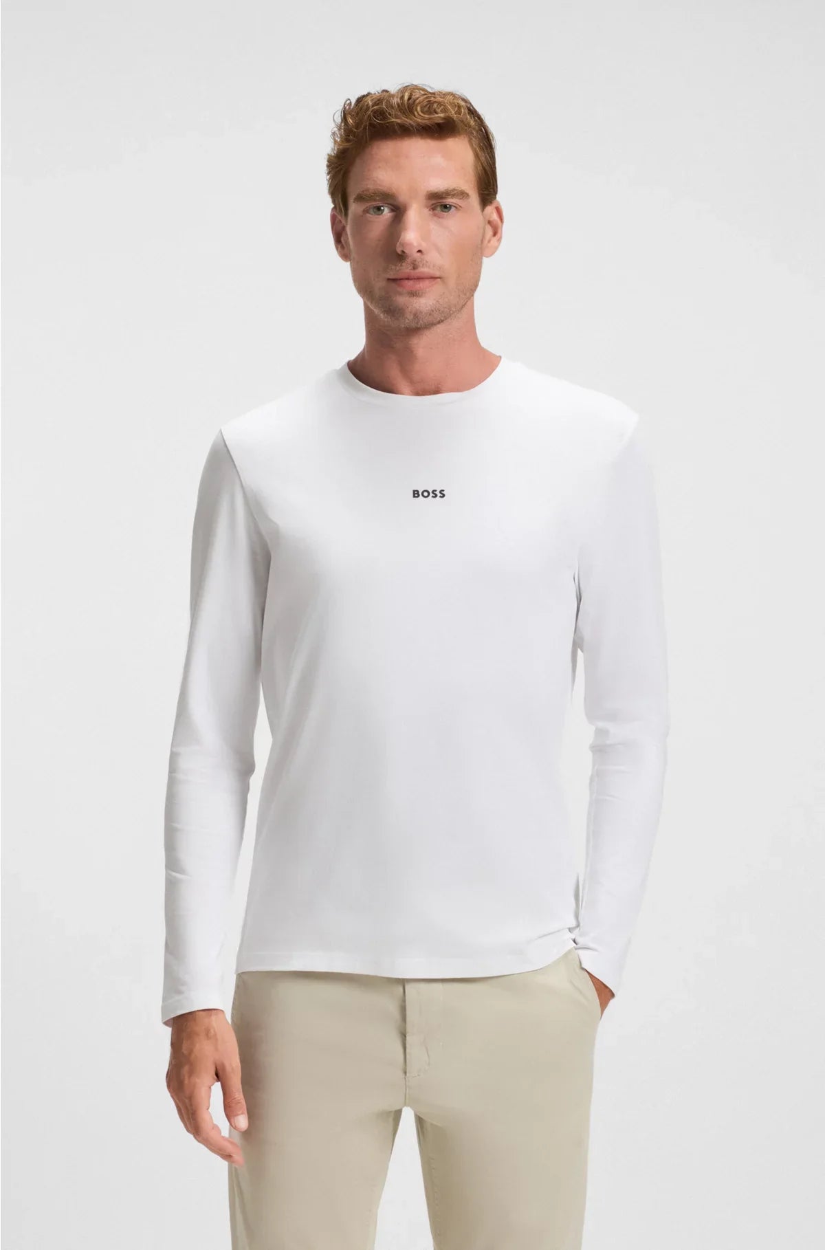 LONG-SLEEVED T-SHIRT IN STRETCH COTTON WITH LOGO PRINT
