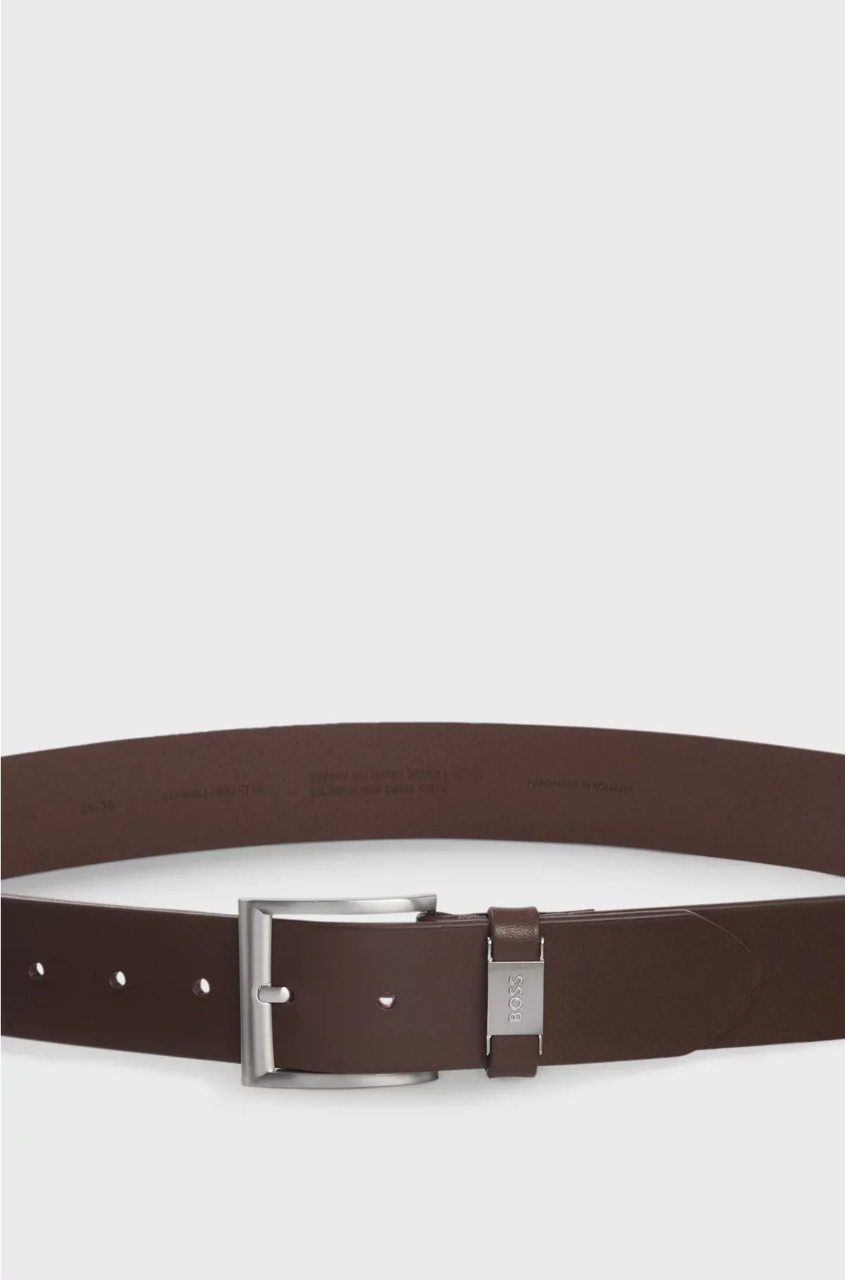 ITALIAN-LEATHER BELT WITH LOGO KEEPER AND BRUSHED HARDWARE