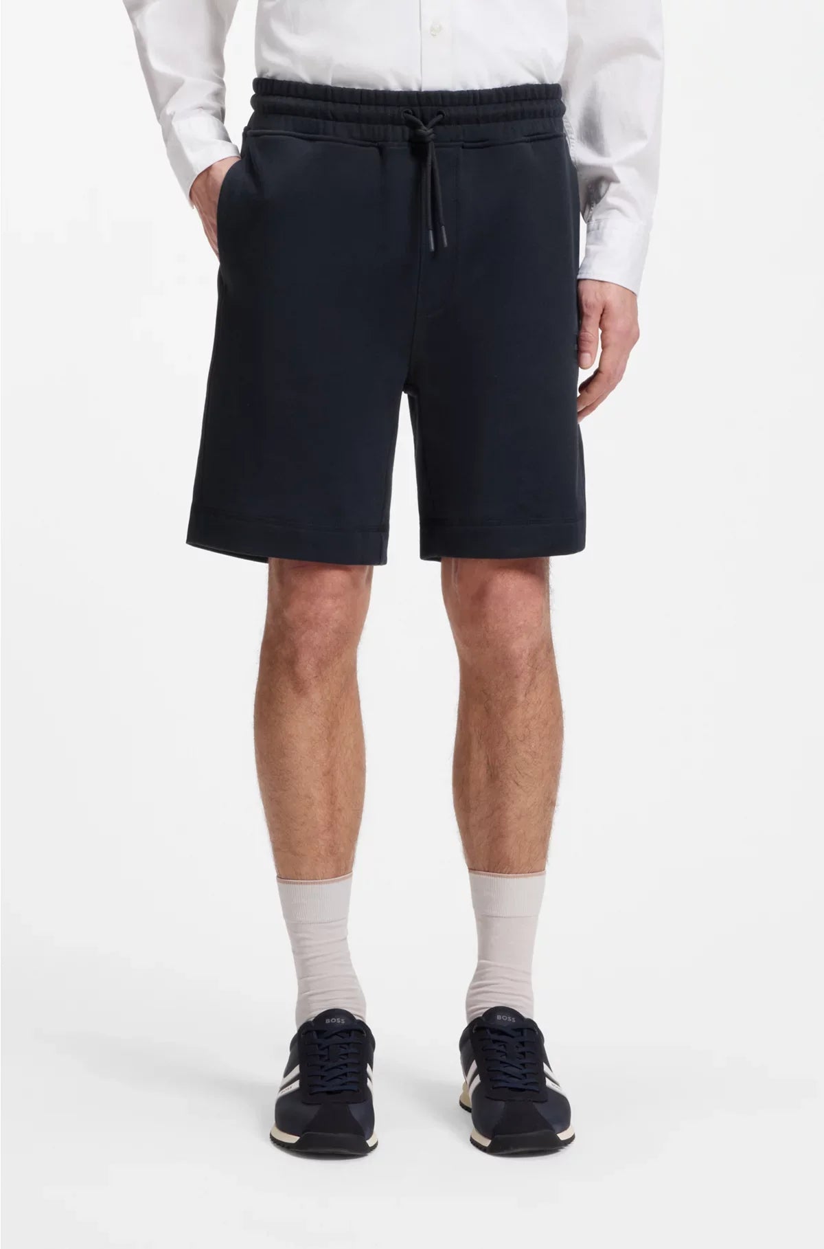 DRAWSTRING SHORTS IN COTTON TERRY WITH LOGO BADGE
