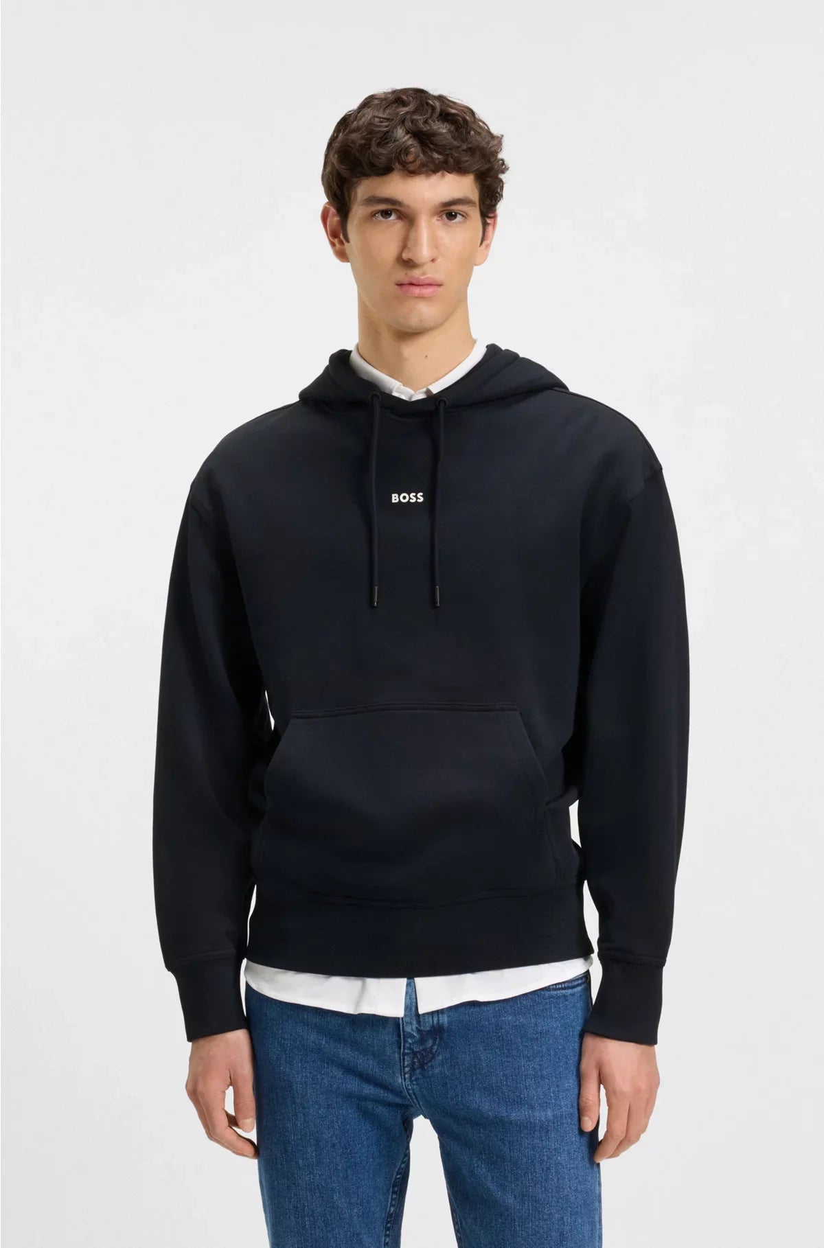 FLEECE HOODIE IN COTTON TERRY WITH CONTRAST LOGO