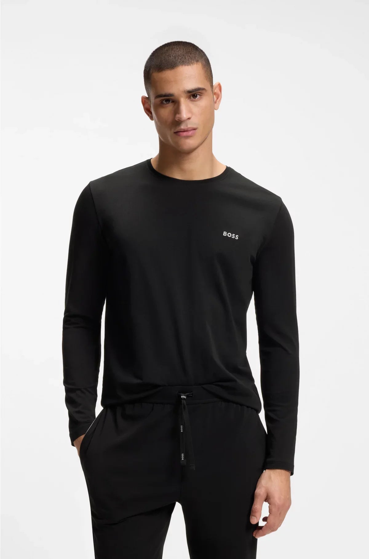 LONG-SLEEVED T-SHIRT IN STRETCH COTTON WITH EMBROIDERED LOGO