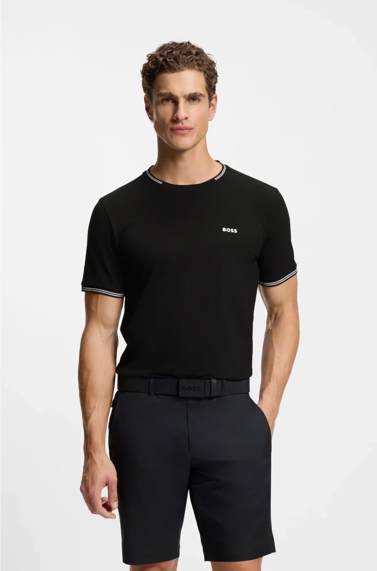 STRETCH-COTTON T-SHIRT WITH STRIPES AND LOGO