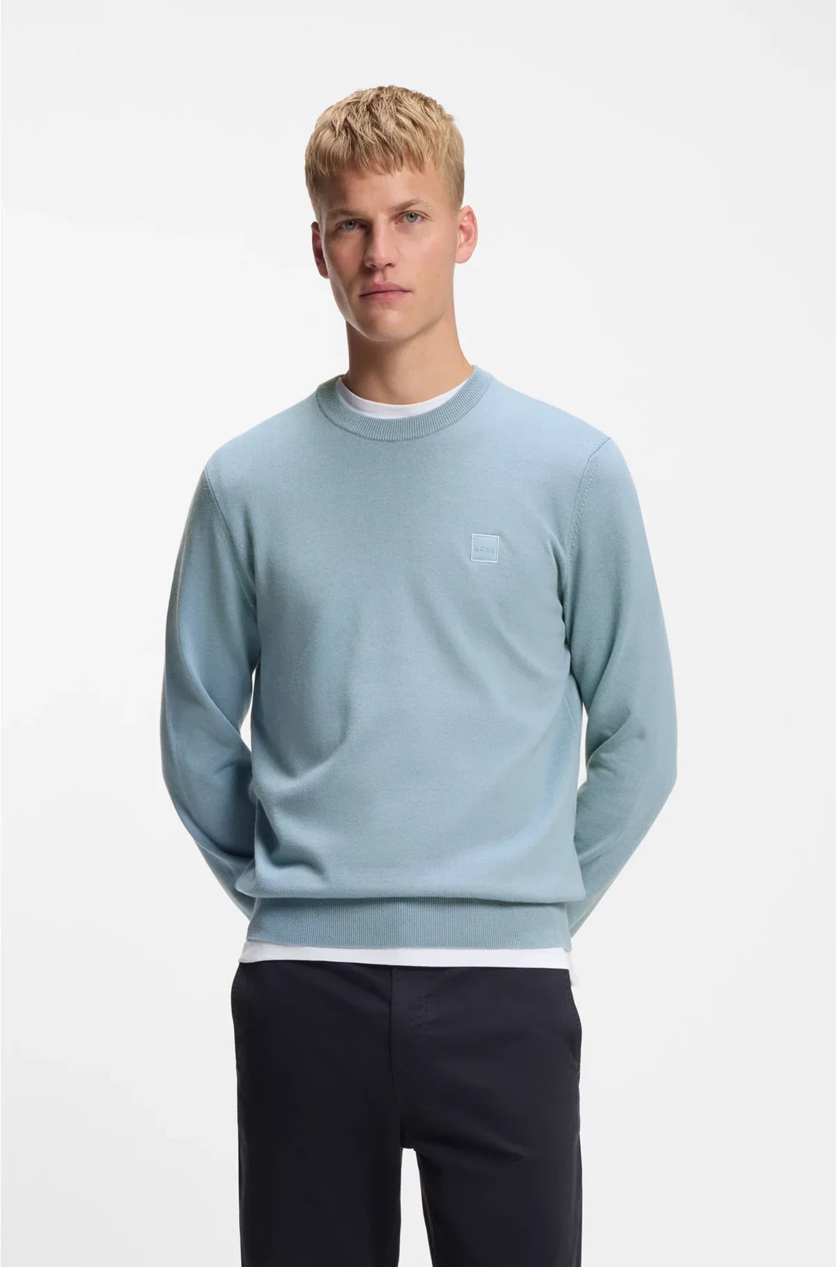 COTTON-CASHMERE SWEATER WITH LOGO LABEL