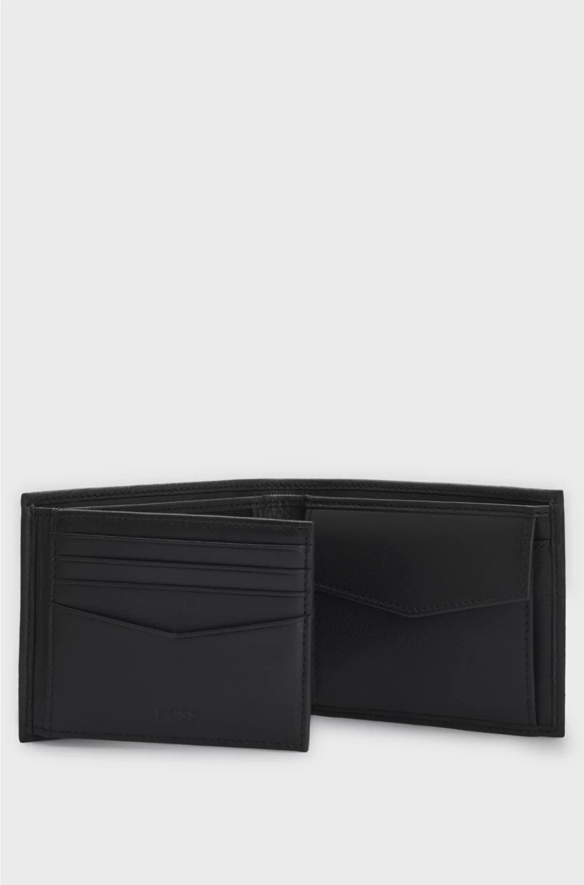 GRAINED-LEATHER TRIFOLD WALLET WITH LOGO LETTERING