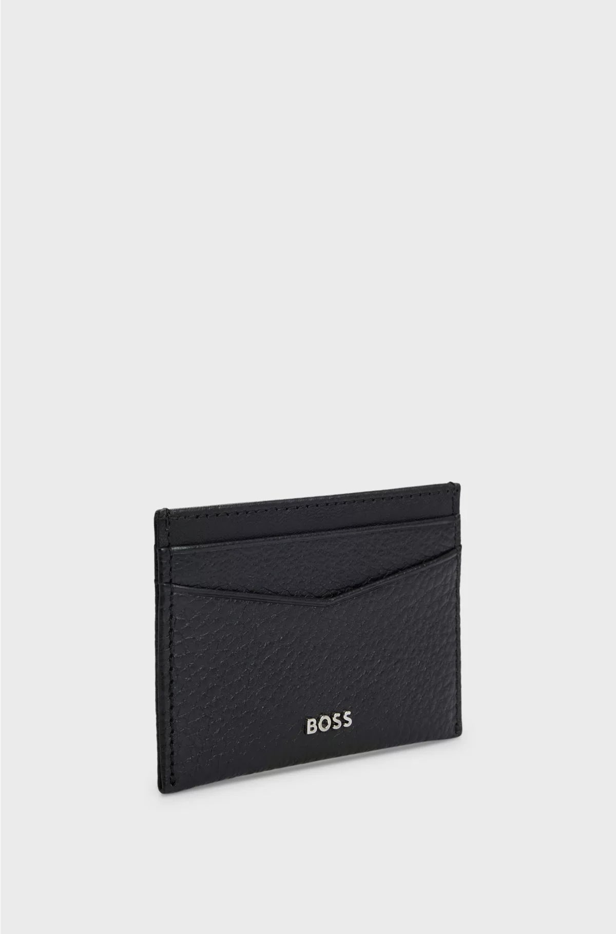 CARD HOLDER IN GRAINED LEATHER WITH METALLIC LOGO LETTERING