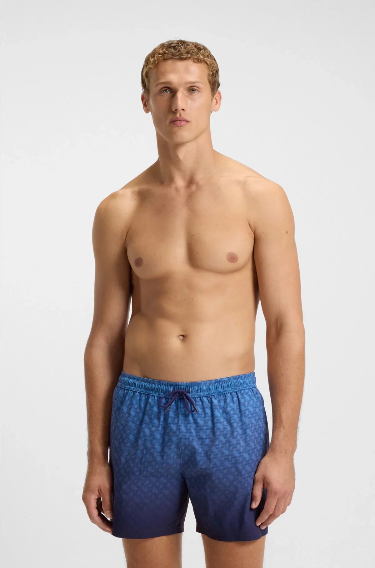 LOGO-BADGE SWIM SHORTS WITH DEGRADE MONOGRAM PRINT