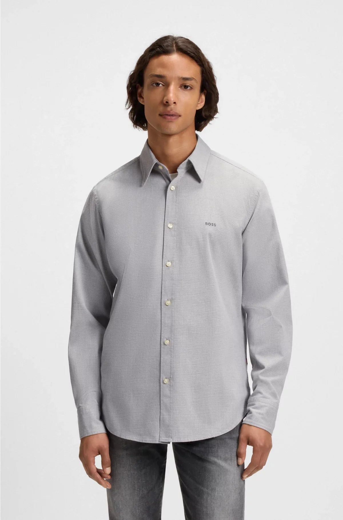 REGULAR-FIT SHIRT IN STRETCH-COTTON DOBBY
