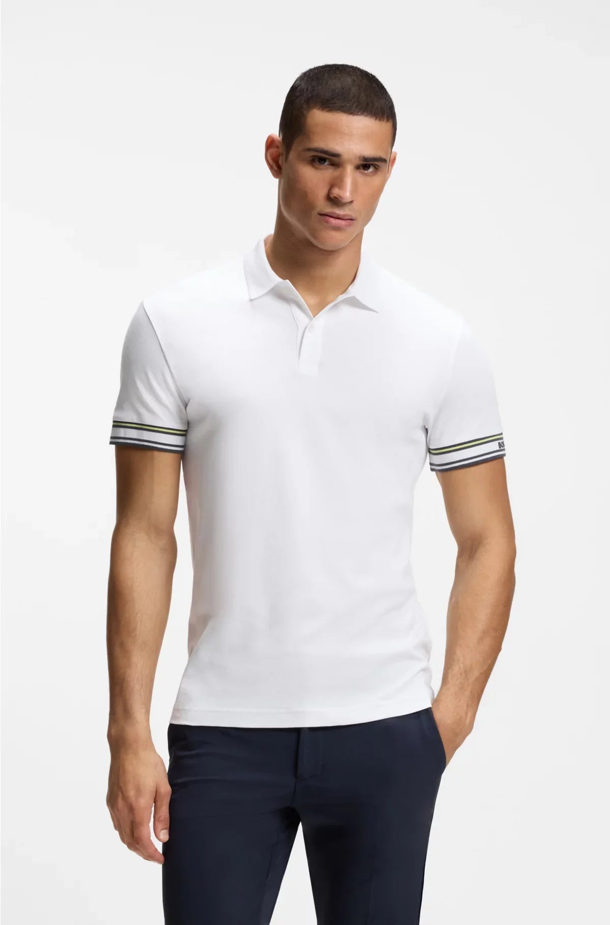 SLIM-FIT POLO SHIRT IN COTTON WITH STRIPED CUFFS