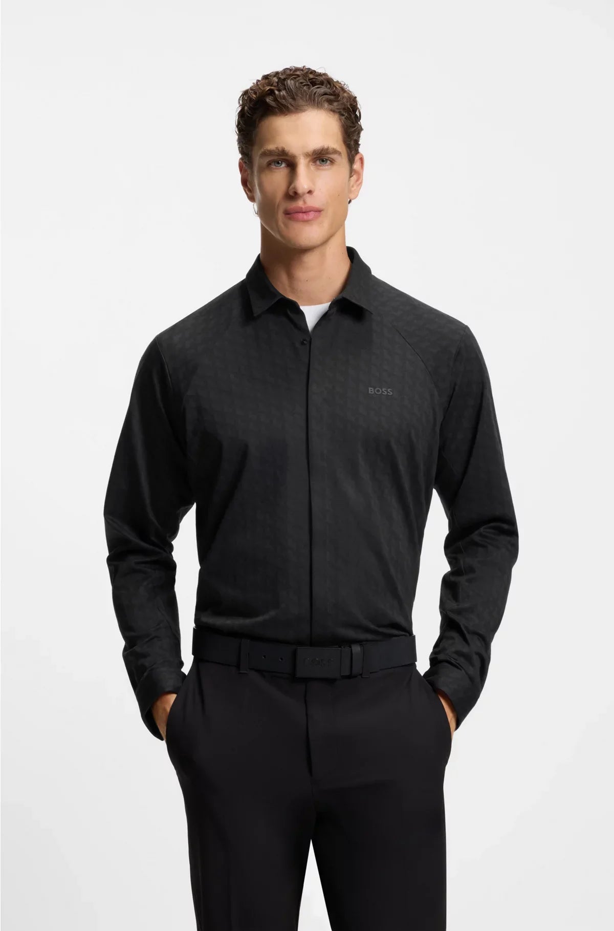 Camicia regular fit in piqué di cotone a maglia