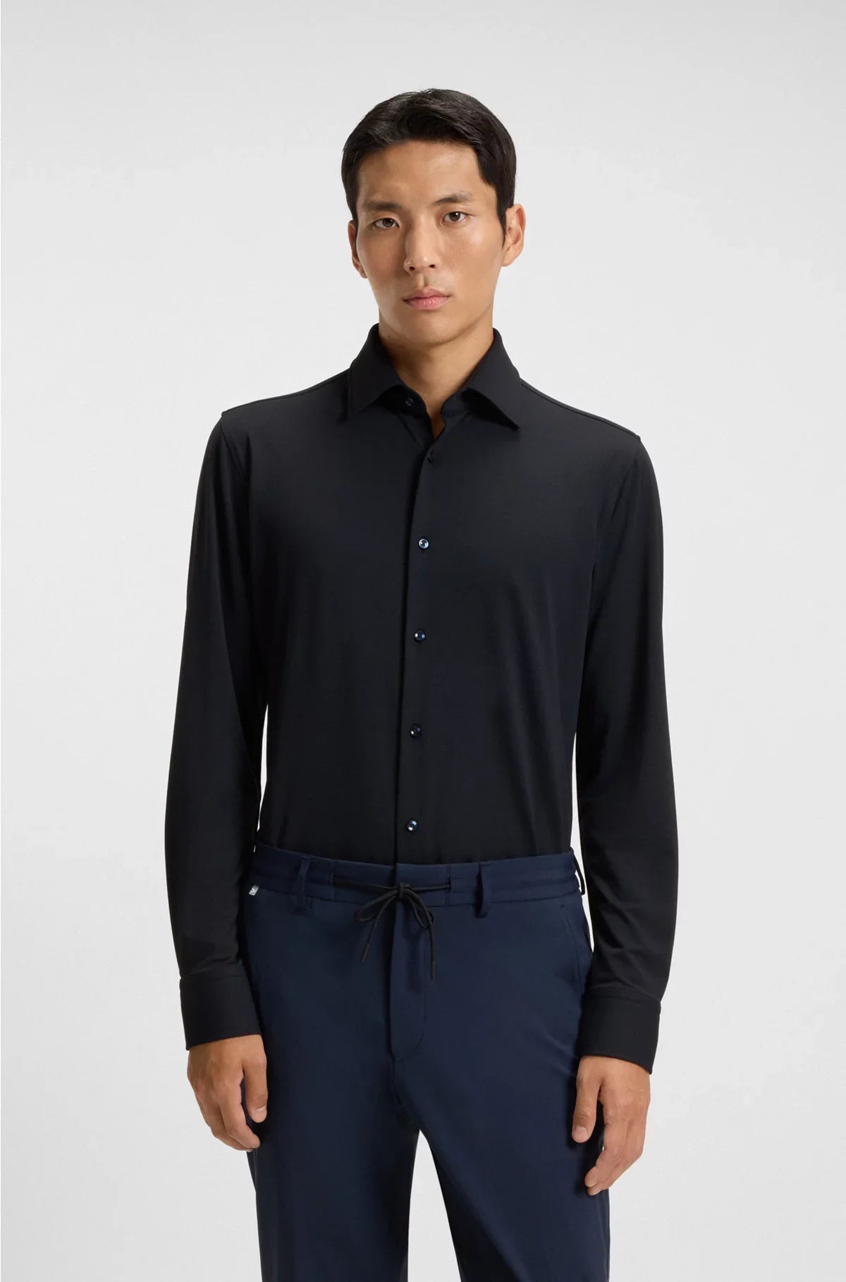 SLIM-FIT SHIRT IN STRUCTURED PERFORMANCE-STRETCH JERSEY