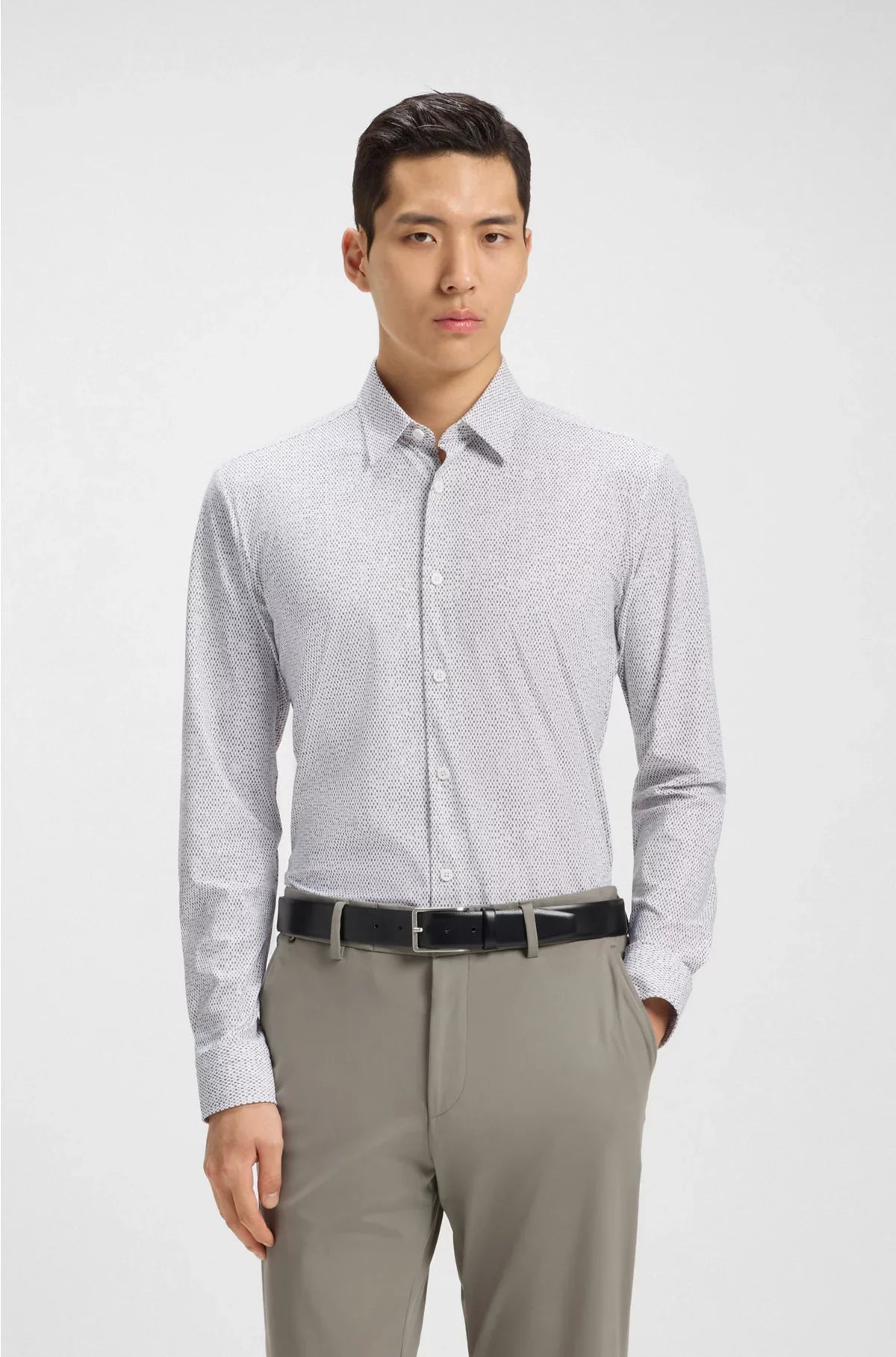 SLIM-FIT SHIRT IN PRINTED PERFORMANCE-STRETCH JERSEY