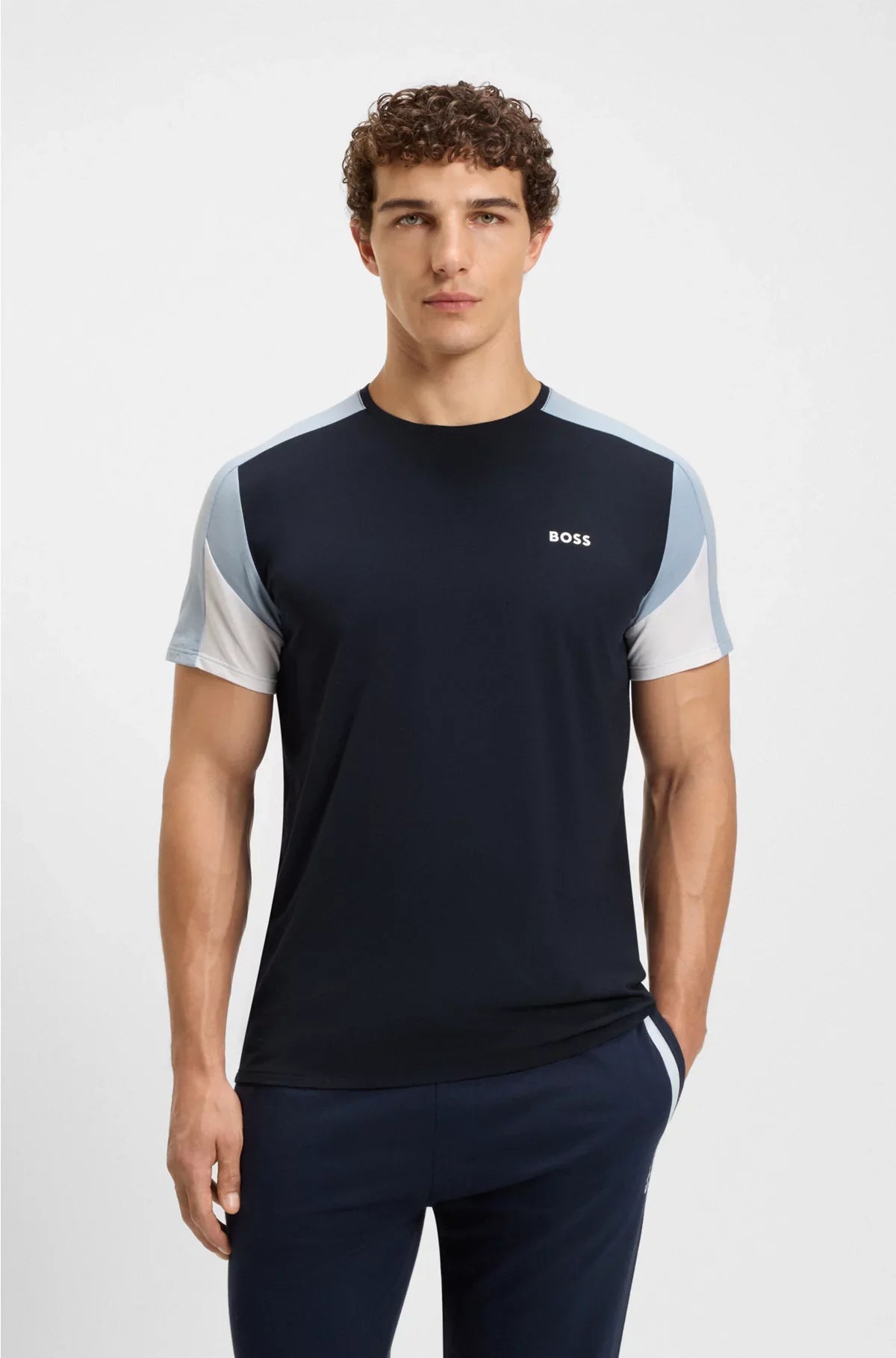 COTTON-BLEND PYJAMA T-SHIRT WITH CONTRAST PANELS