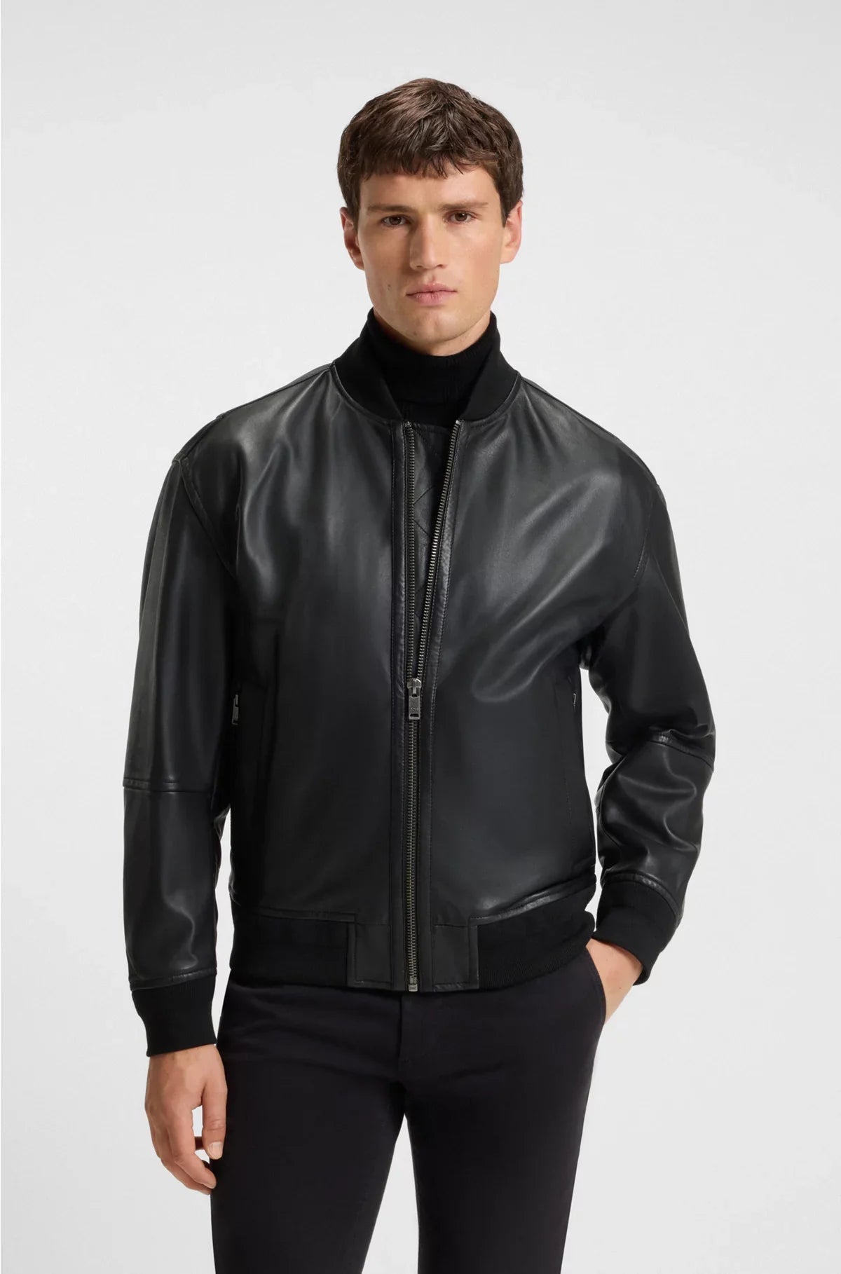 REGULAR-FIT JACKET IN TEXTURED LEATHER