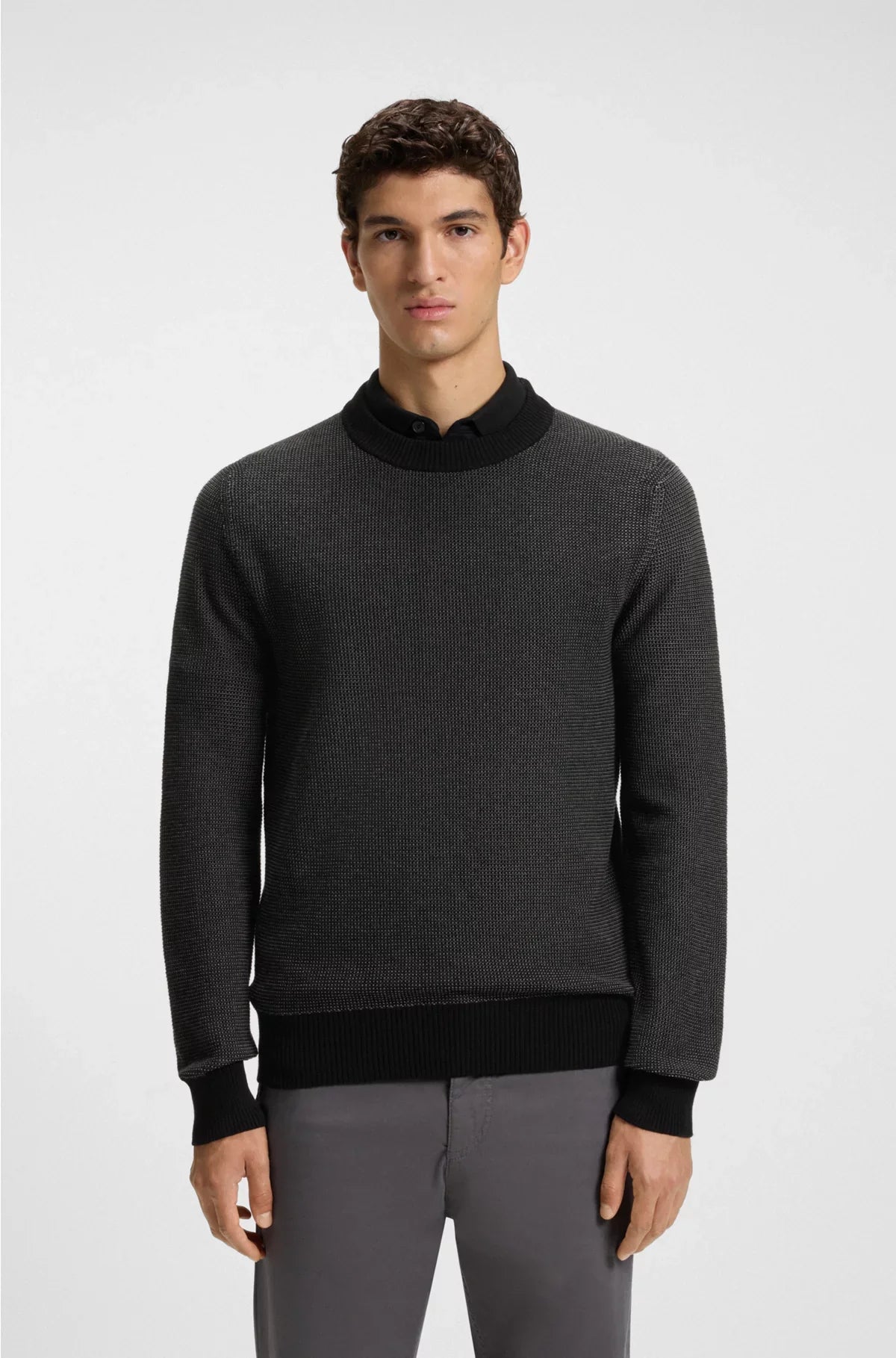 COTTON-BLEND SWEATER WITH TWO-TONE STRUCTURE