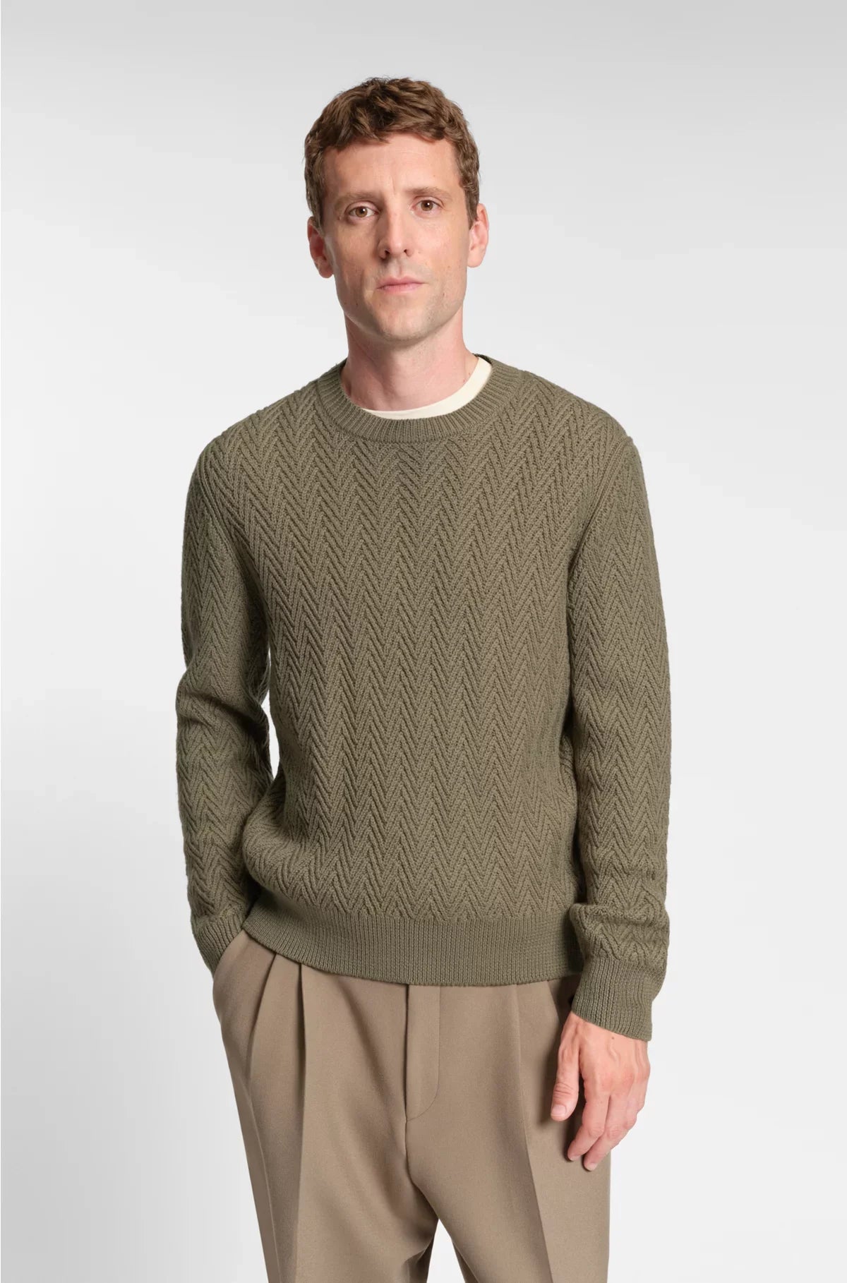 VIRGIN-WOOL SWEATER WITH HERRINGBONE STRUCTURE