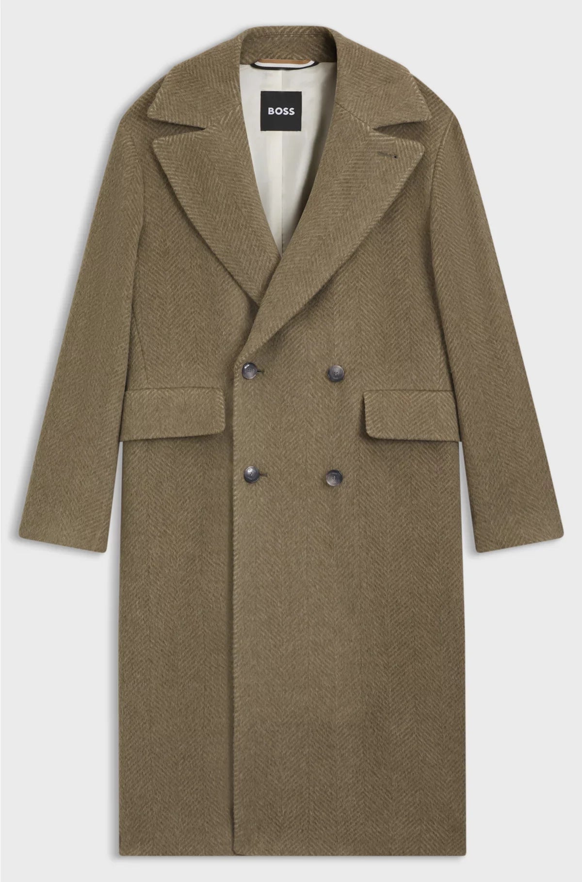 DOUBLE-BREASTED COAT IN A HERRINGBONE ALPACA BLEND