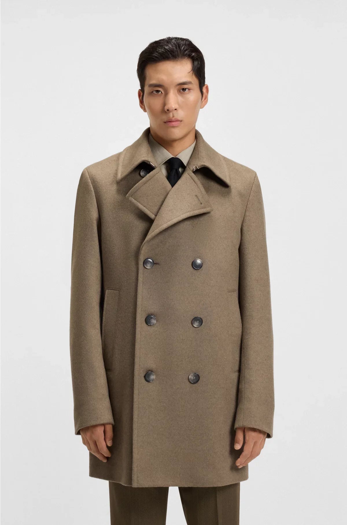 SLIM-FIT PEACOAT IN WOOL AND CASHMERE
