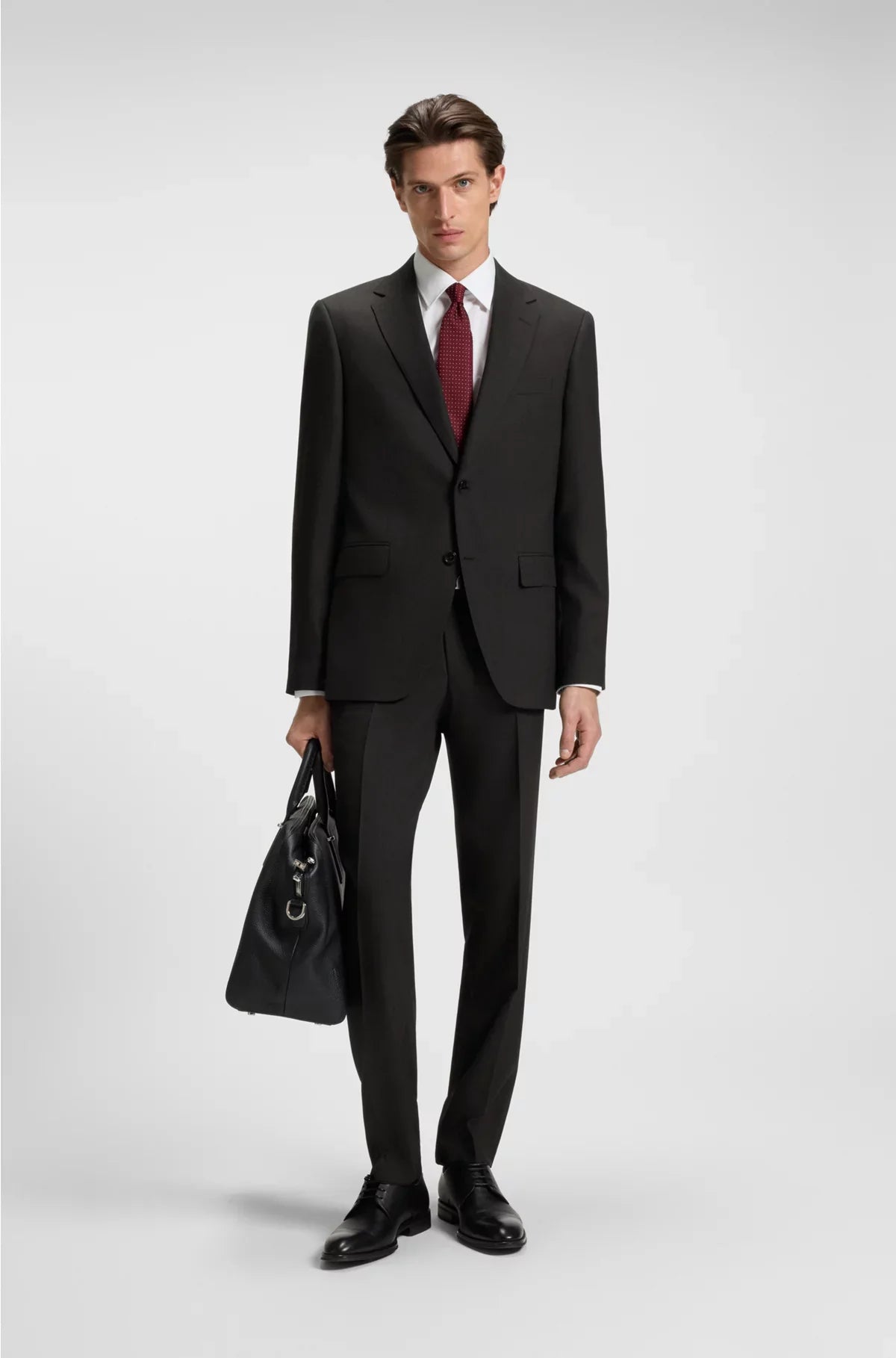 TWO-PIECE REGULAR-FIT SUIT IN PATTERNED STRETCH FABRIC