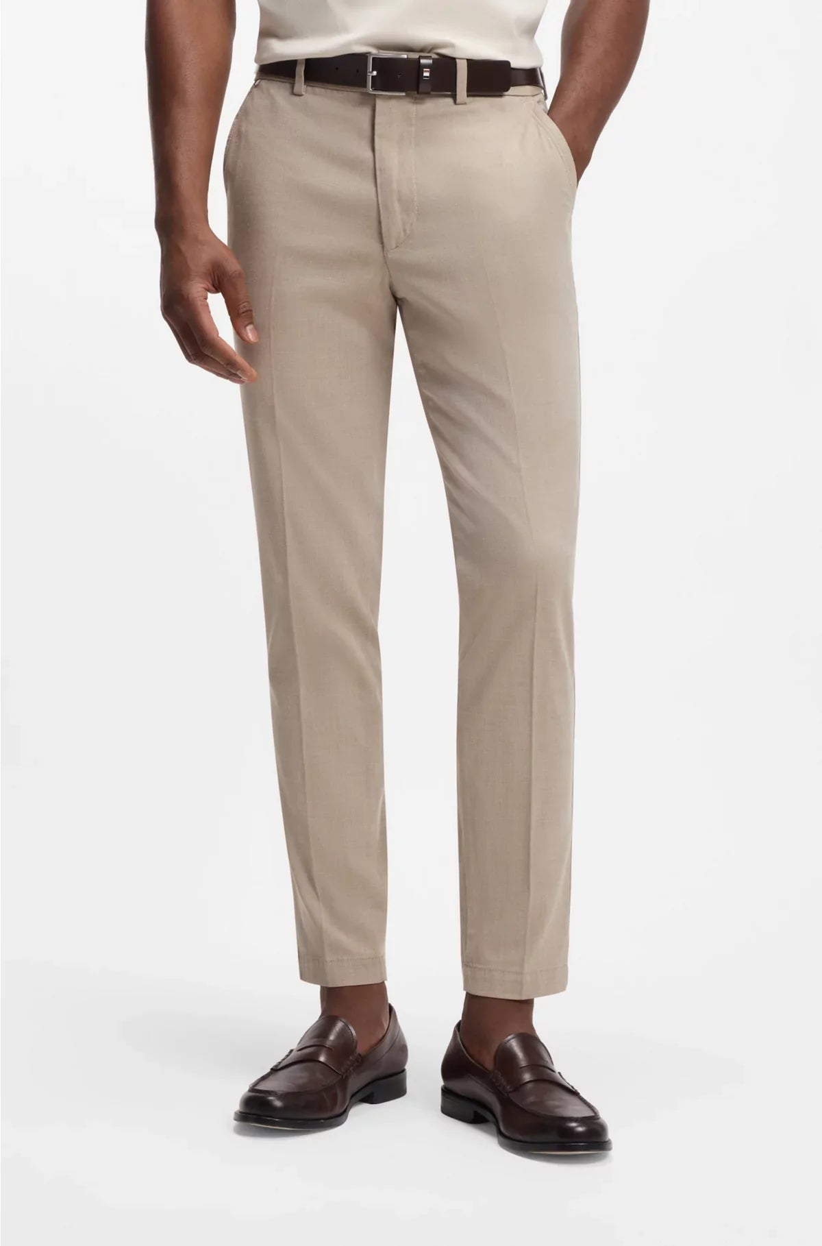 SLIM-FIT TROUSERS IN STRETCH-COTTON DOBBY