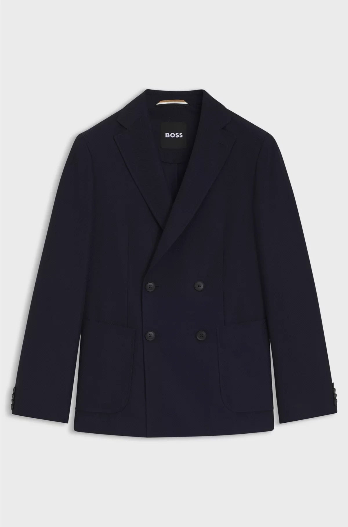 DOUBLE-BREASTED BLAZER IN COTTON AND VIRGIN-WOOL SEERSUCKER