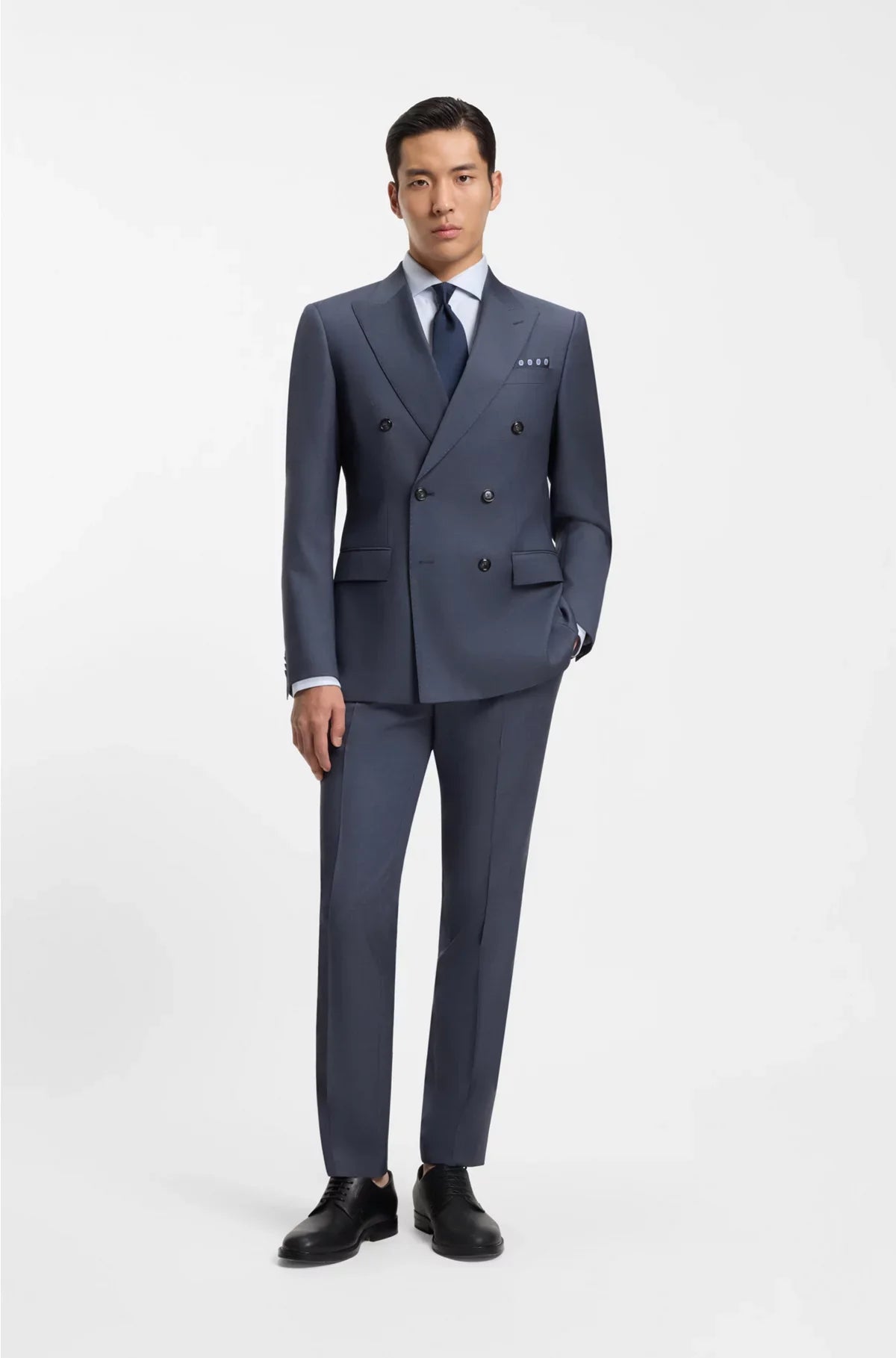 TWO-PIECE SLIM-FIT SUIT IN PATTERNED VIRGIN WOOL
