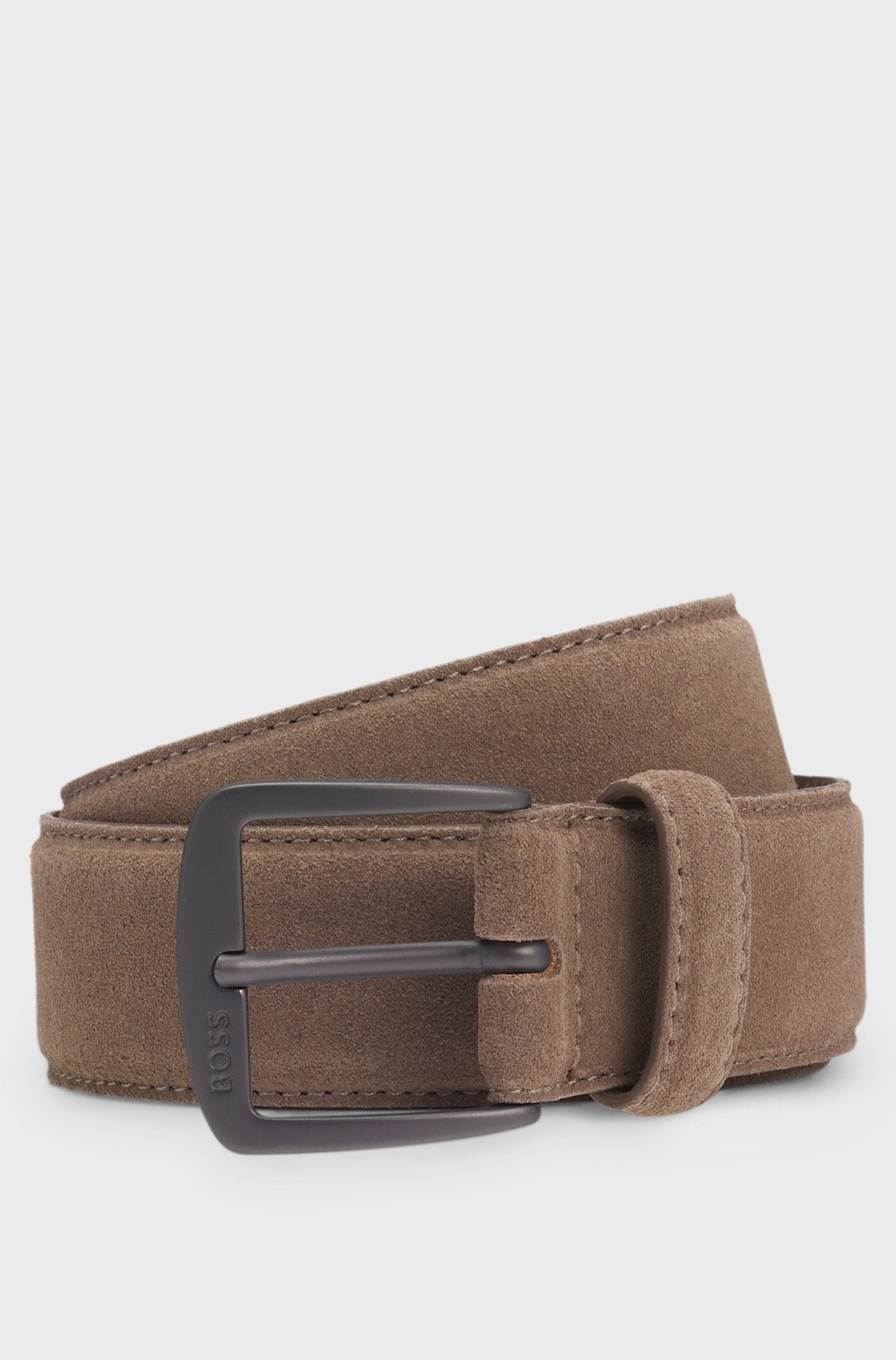 SUEDE BELT WITH LOGO-ENGRAVED GUNMETAL BUCKLE