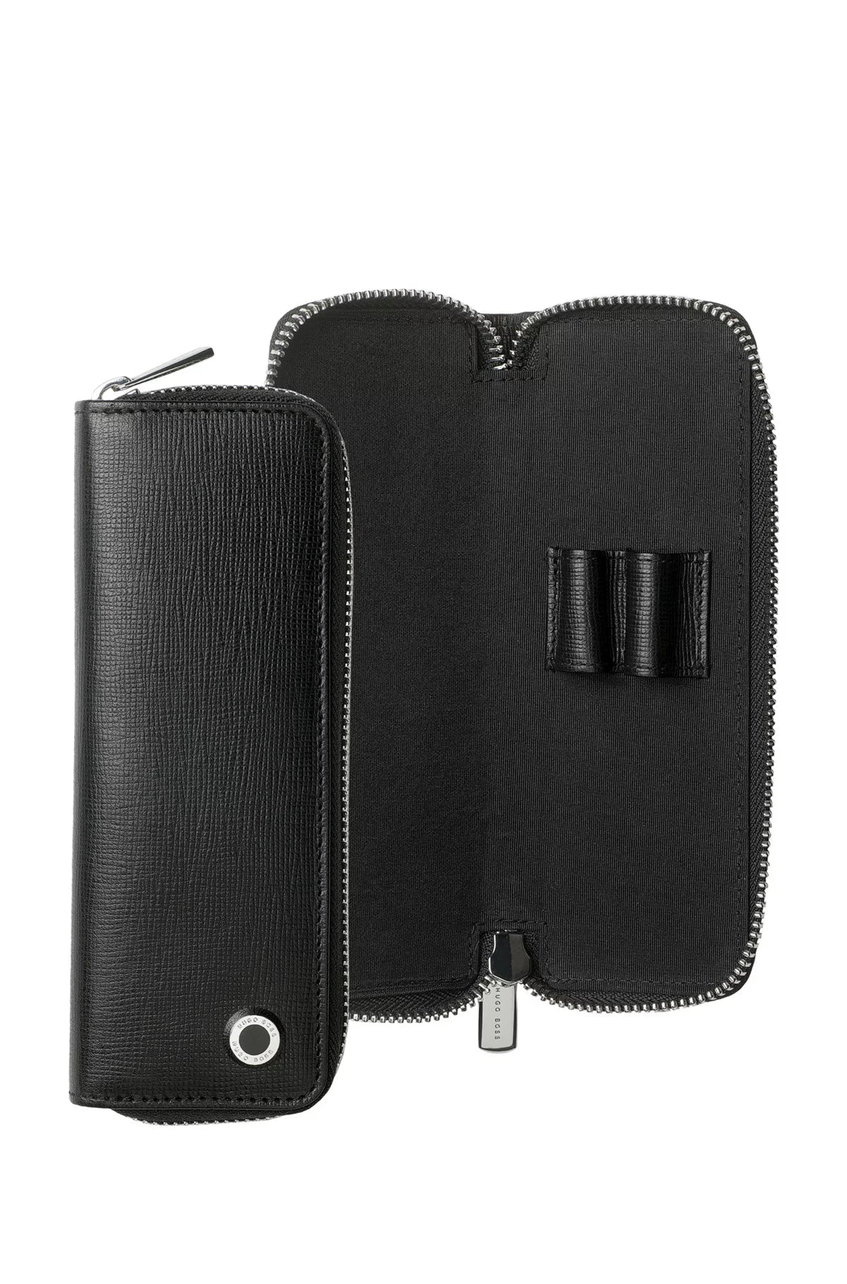 TEXTURED-LEATHER ZIPPED PEN POUCH WITH BRANDED HARDWARE
