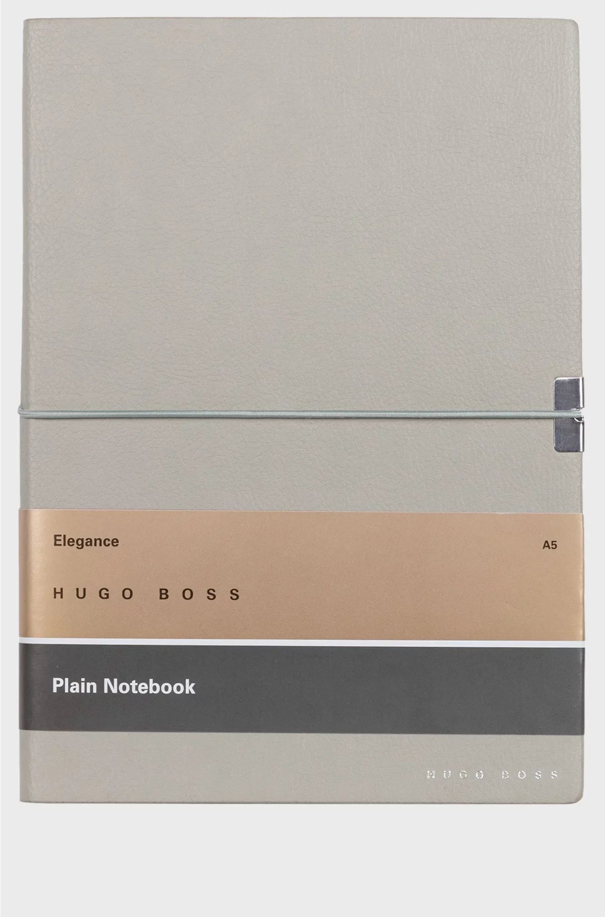 A5 NOTEBOOK IN GREY FAUX LEATHER WITH ELASTICATED BAND