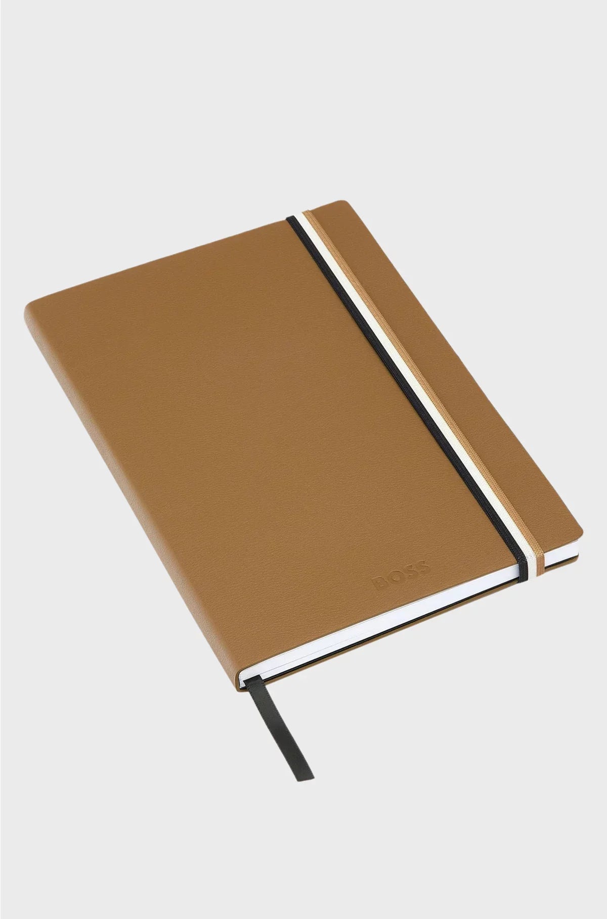 CAMEL FAUX-LEATHER A5 NOTEBOOK WITH SIGNATURE-STRIPE STRAP