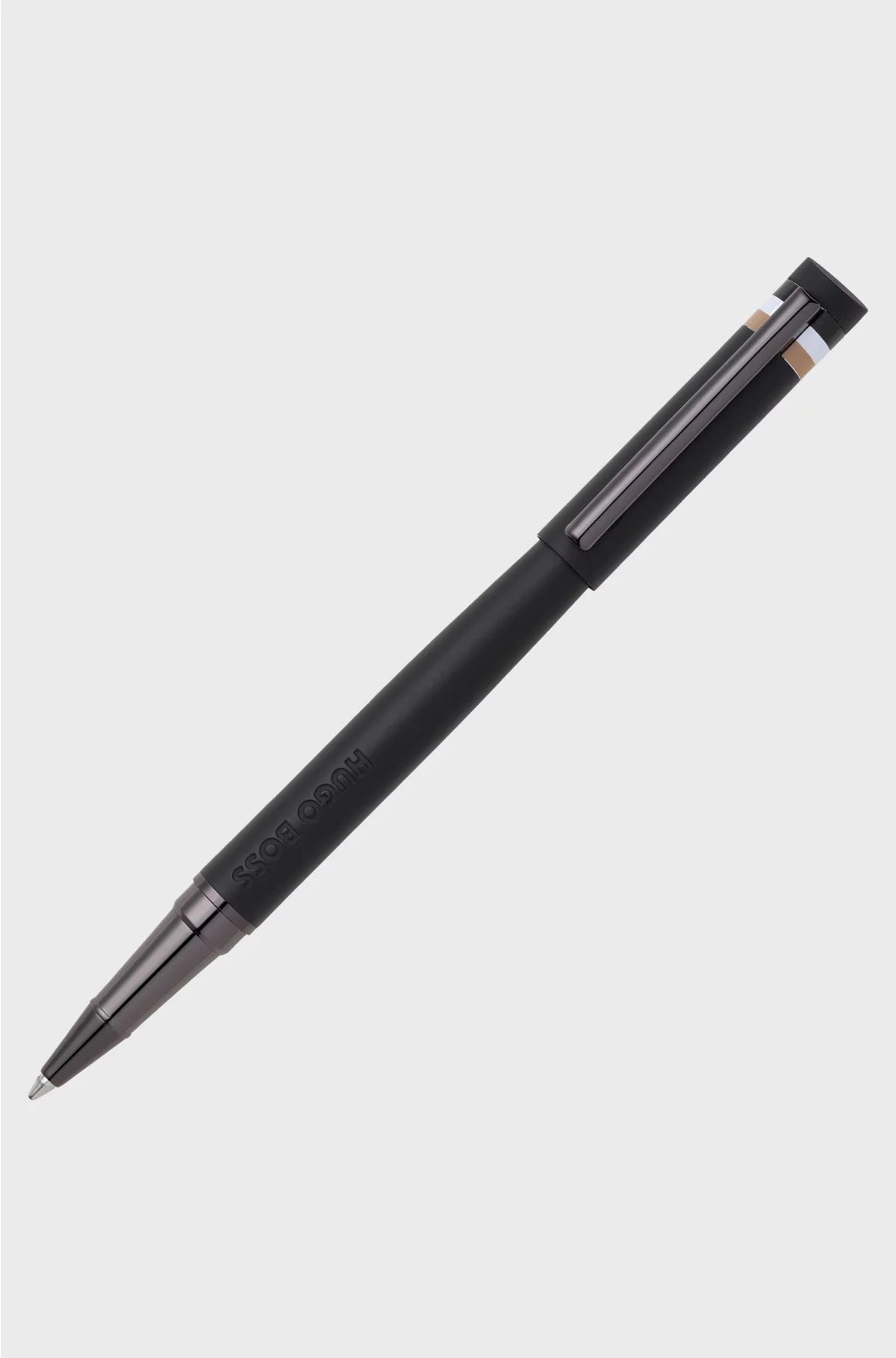 BLACK LOGO-DETAIL ROLLERBALL PEN WITH SIGNATURE-STRIPE CAP