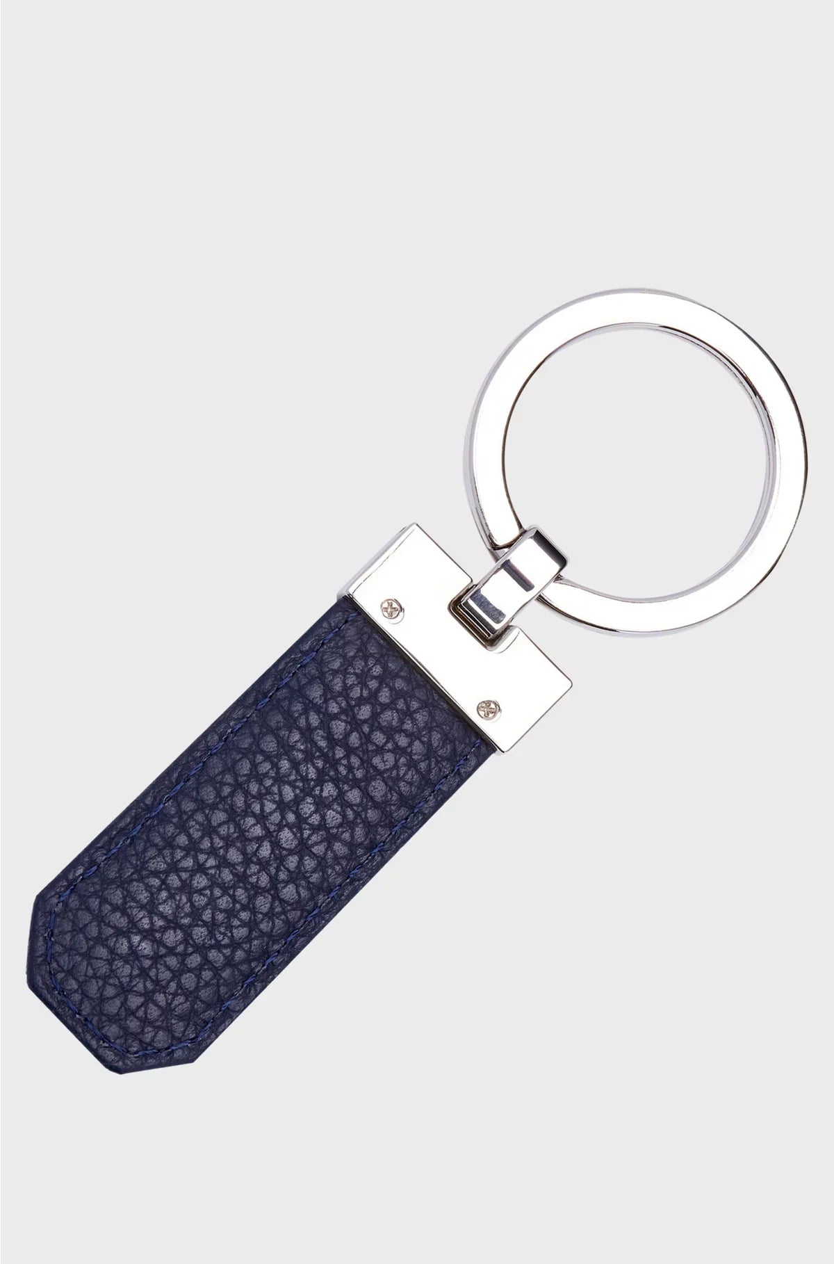 LOGO KEY RING IN NAVY GRAINED LEATHER AND BRASS