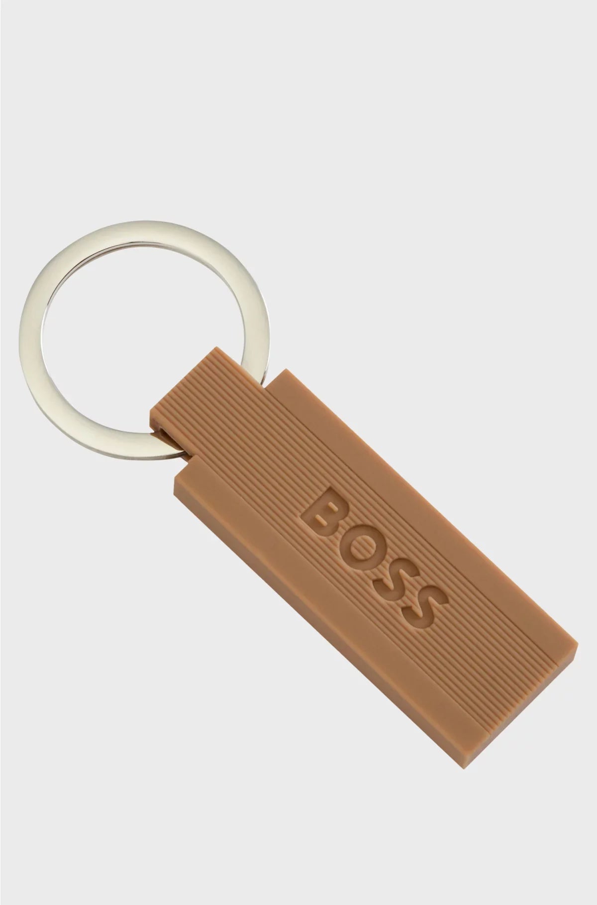 LOGO KEY RING IN CAMEL-TONED SILICONE AND BRASS