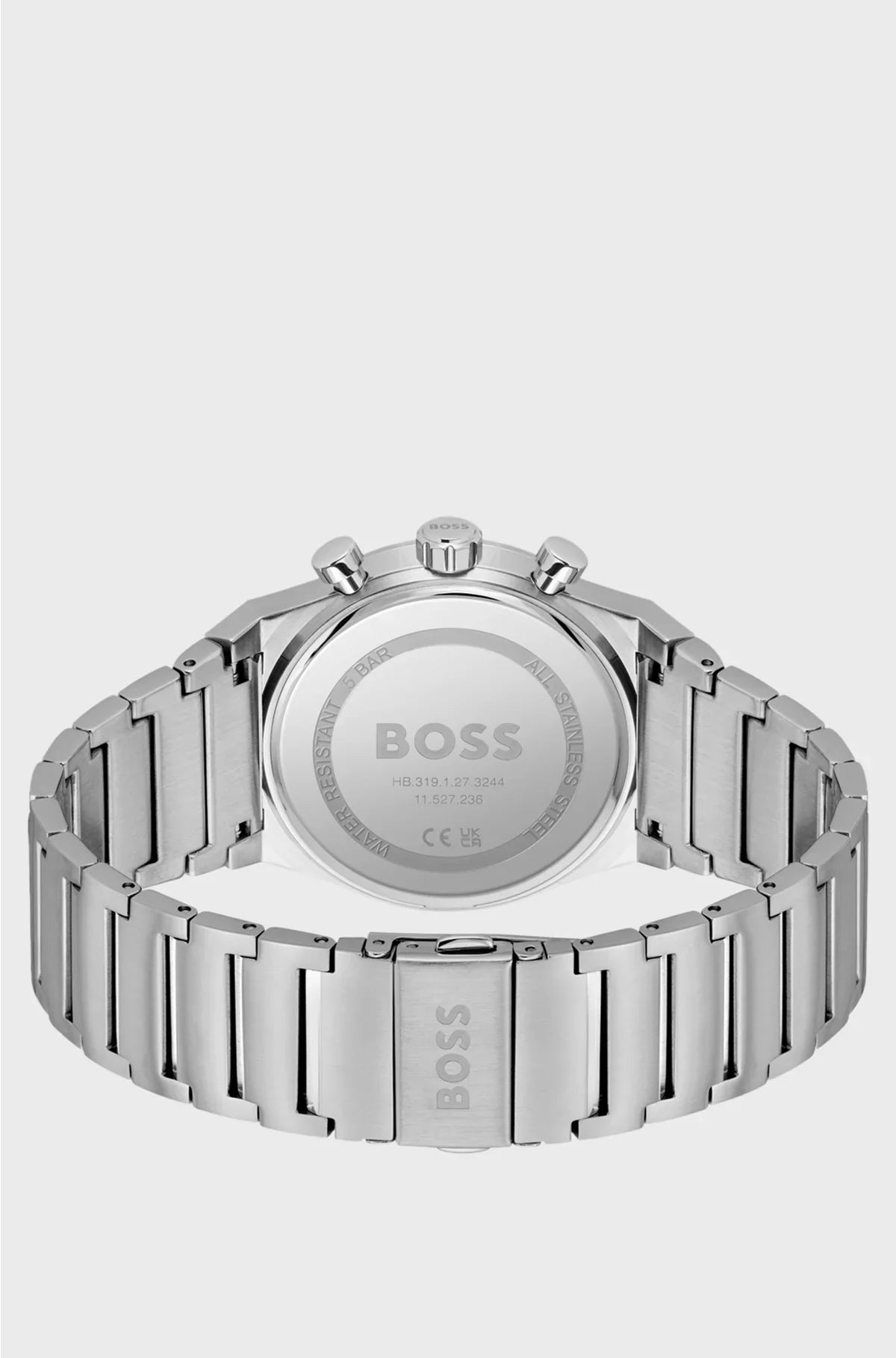 SILVER-TONE CHRONOGRAPH WATCH WITH BLUE DIAL