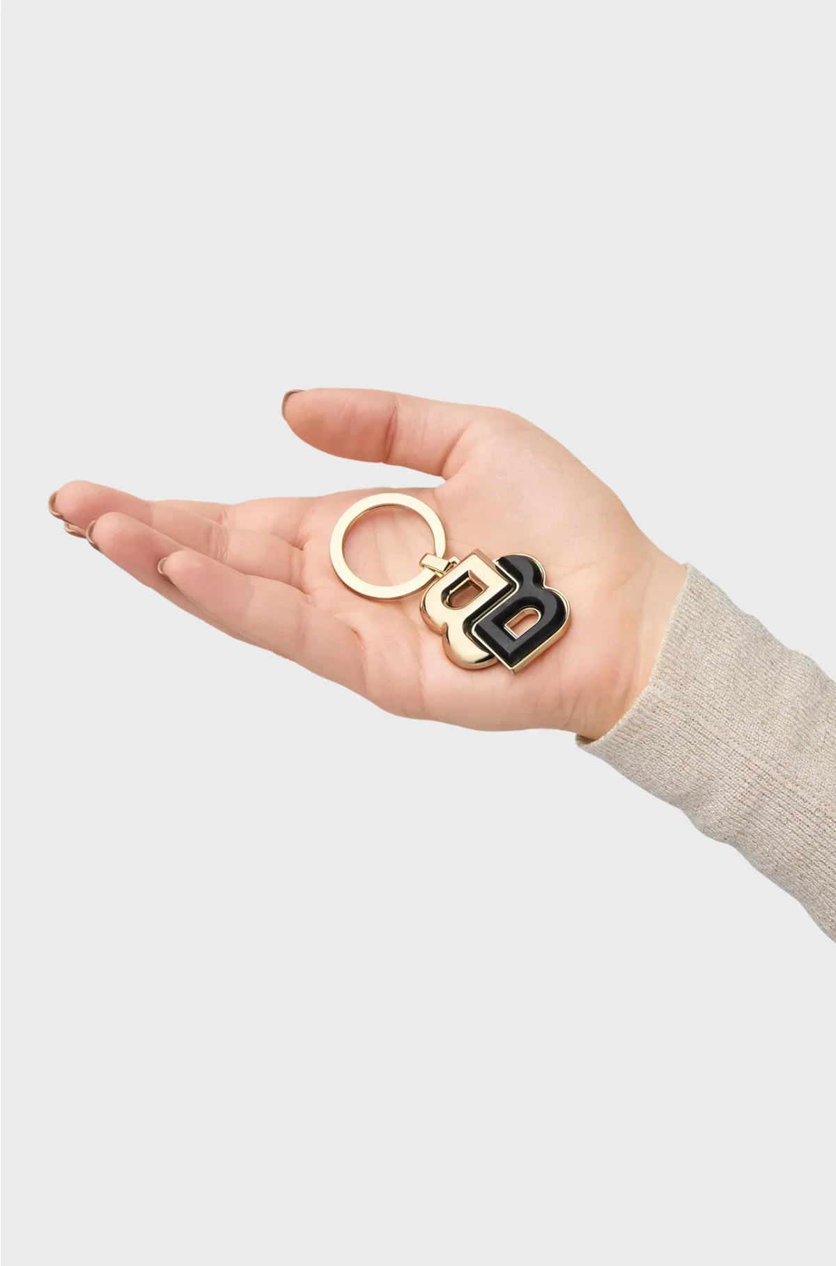 KEY RING WITH BLACK AND GOLD-TONE DOUBLE B MONOGRAM