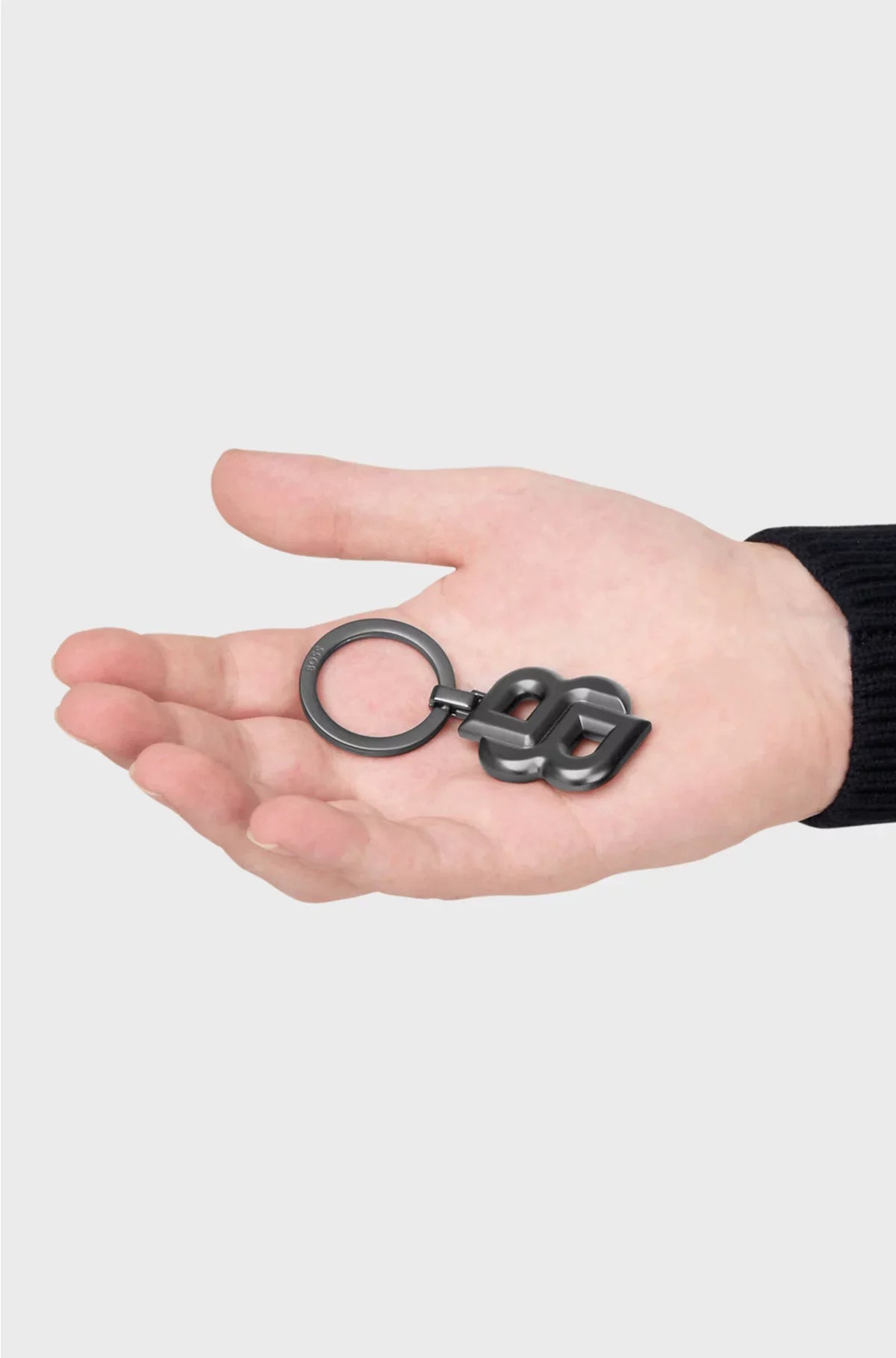 KEY RING WITH MATTE-GUNMETAL DOUBLE B MONOGRAM