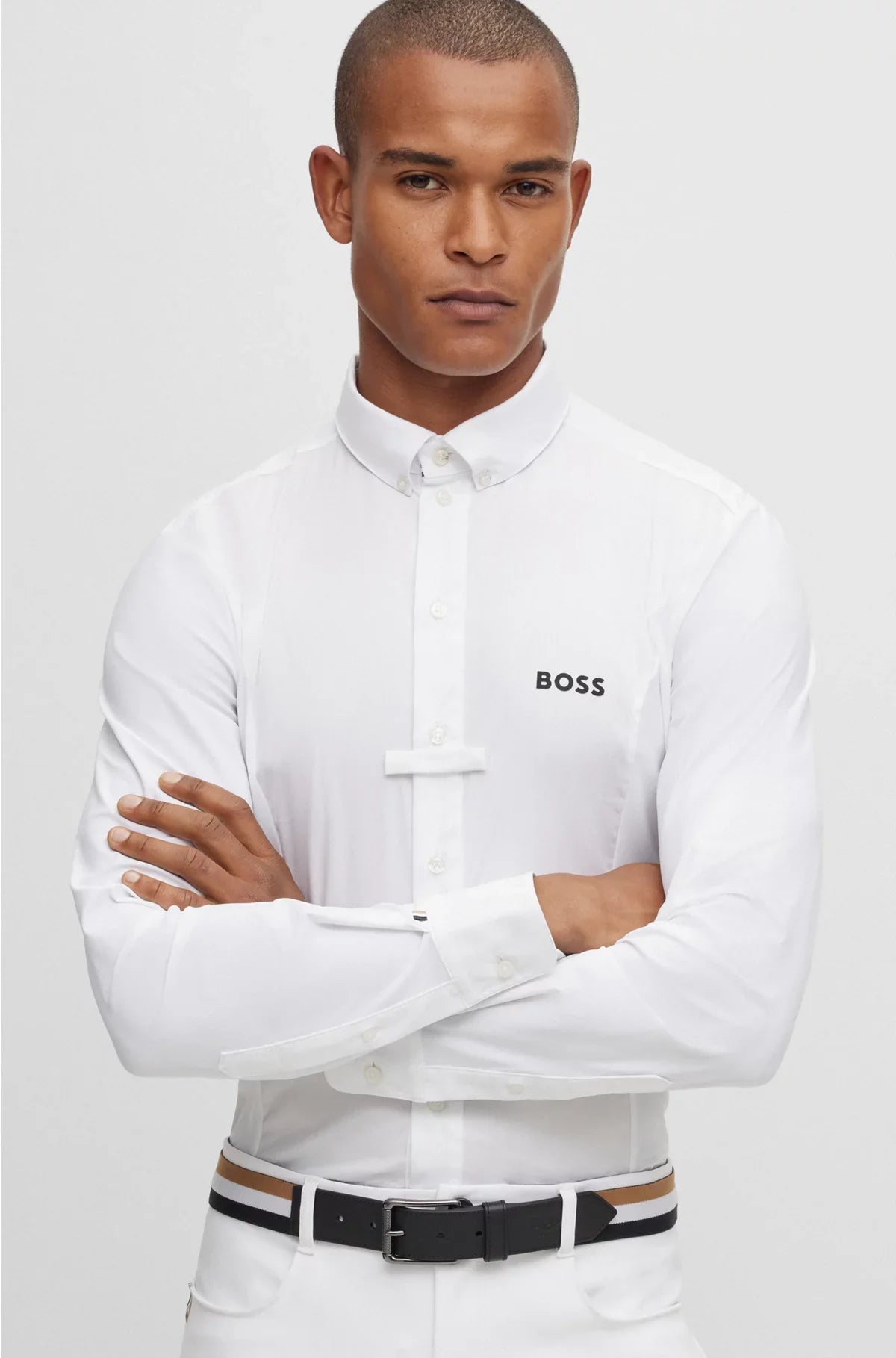 EQUESTRIAN SLIM-FIT SHOW SHIRT IN MIXED MATERIALS