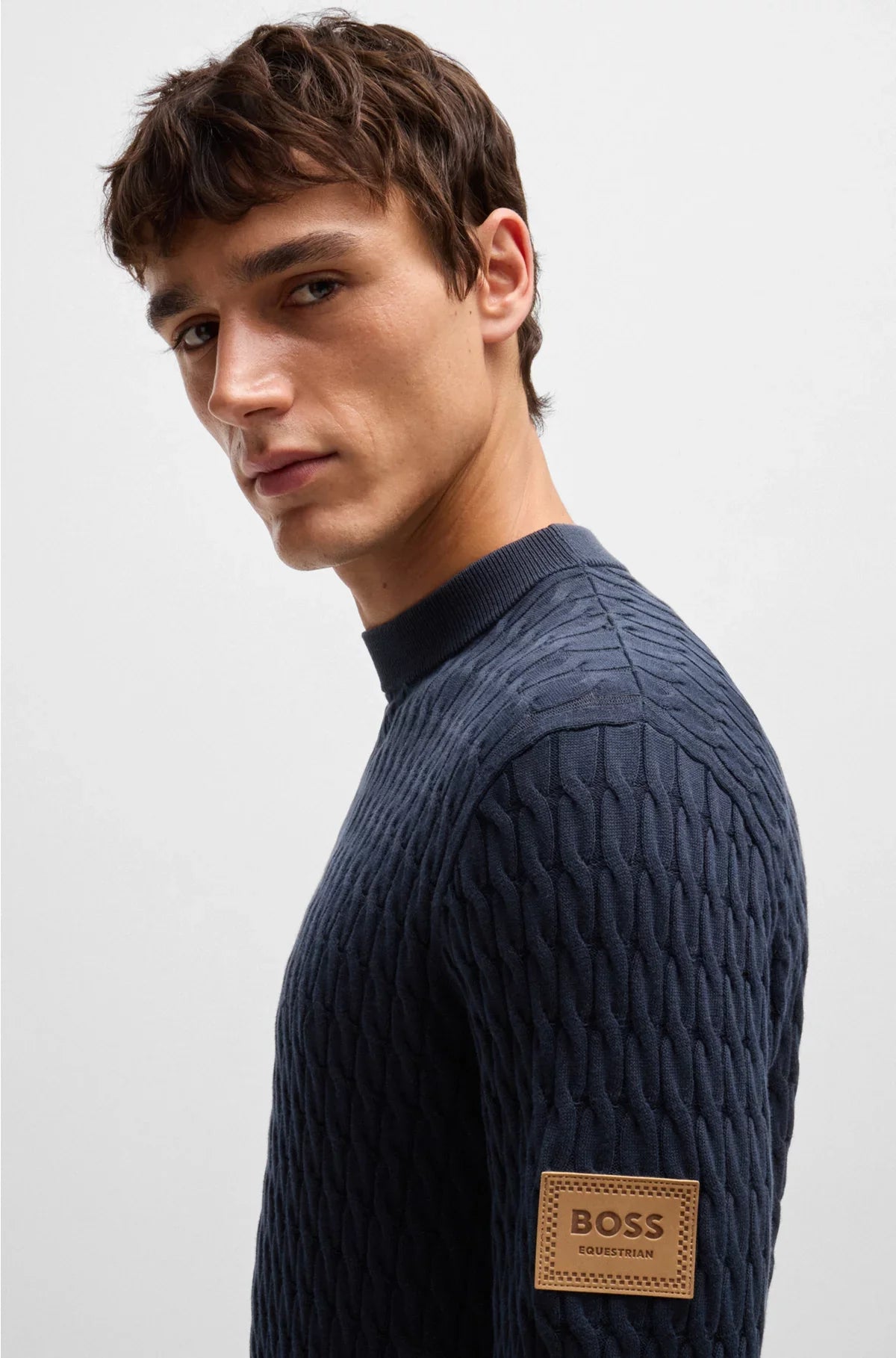MAGLIONE EQUESTRE IN COTONE CON LAVORAZIONE A TRECCE