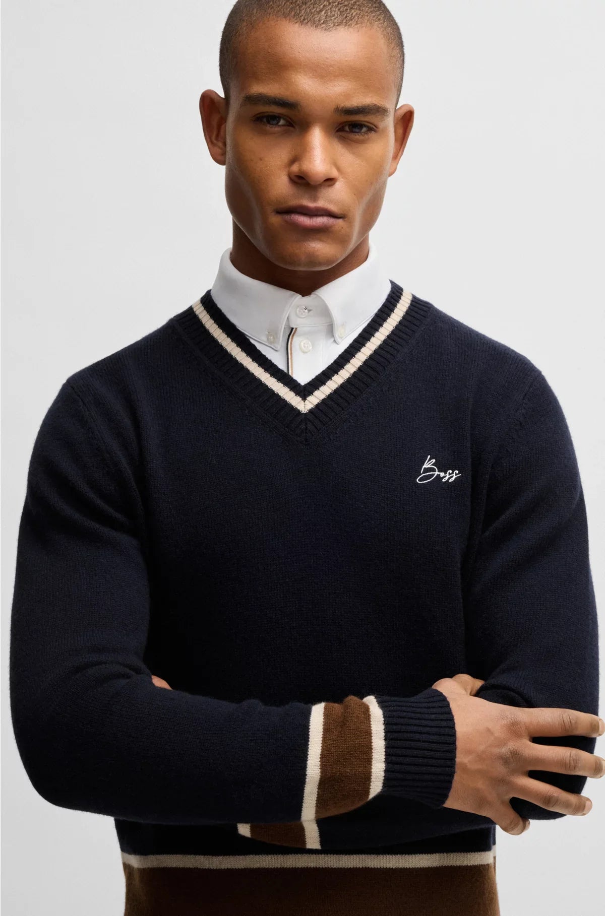 EQUESTRIAN V-NECK SWEATER IN WOOL AND CASHMERE