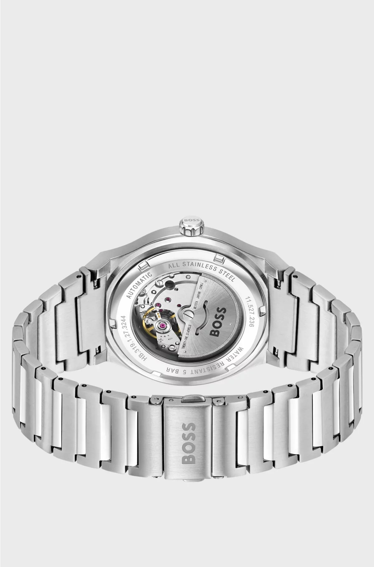 SILVER-TONE AUTOMATIC WATCH WITH WHITE GROOVED DIAL