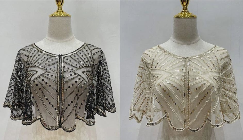 🔥 Scialle vintage in pizzo con perline 🔥