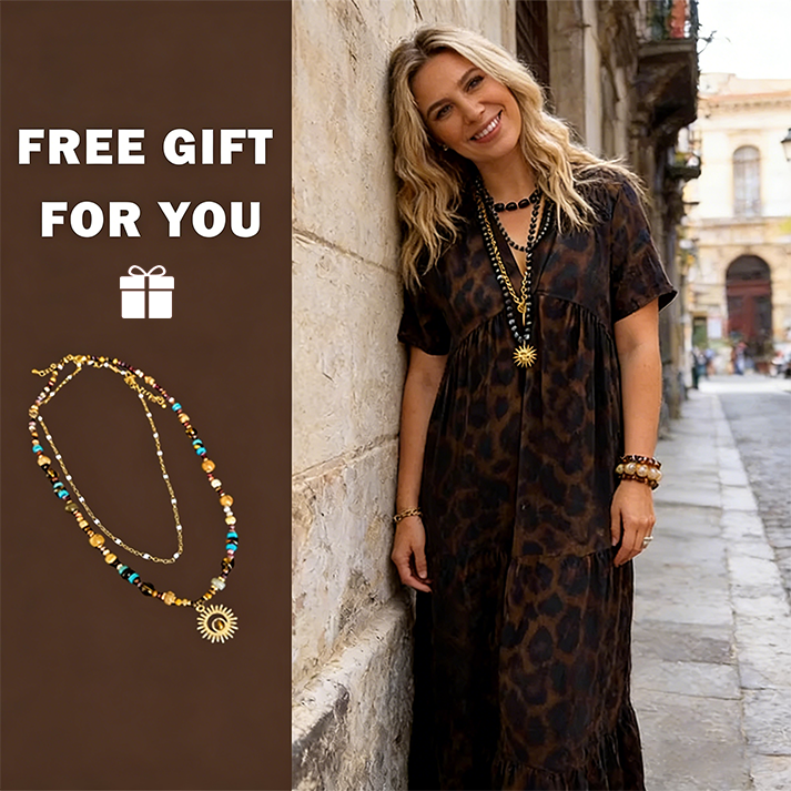 💞New arrival 60% OFF for a Limited Time!!👗Women's V-Neck Leopard Print Maxi Dress With Free Necklace📿💎