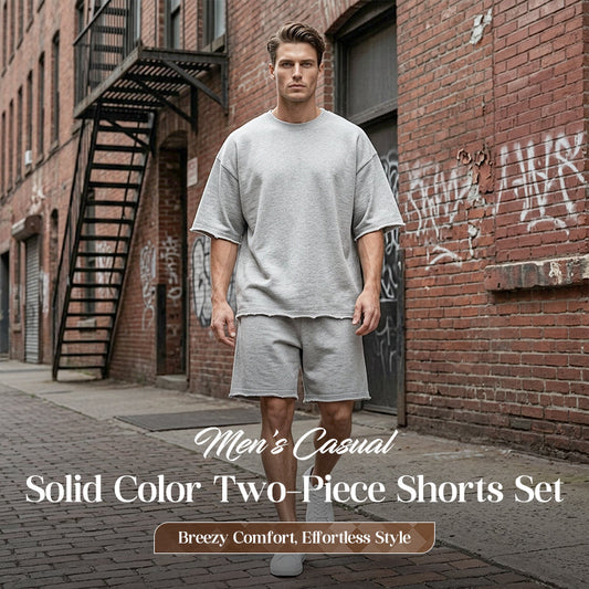 Completo da uomo due pezzi casual tinta unita con pantaloncini