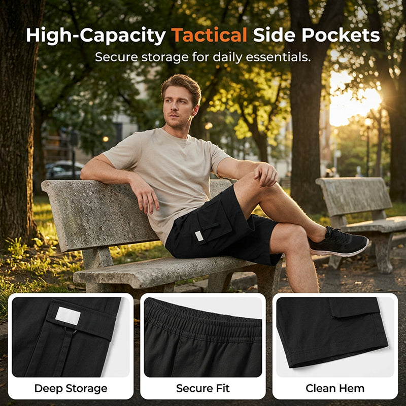 Pantaloncini cargo casual da uomo con elastico in vita