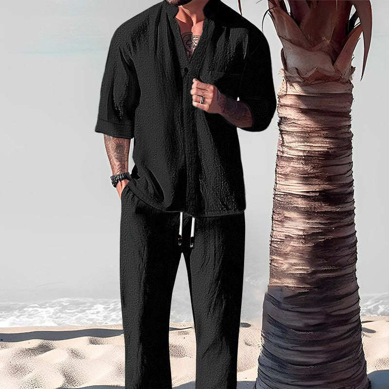 Completo da uomo due pezzi in cotone e lino: top e pantaloni di tendenza🎉GRANDE SCONTO DEL 50%