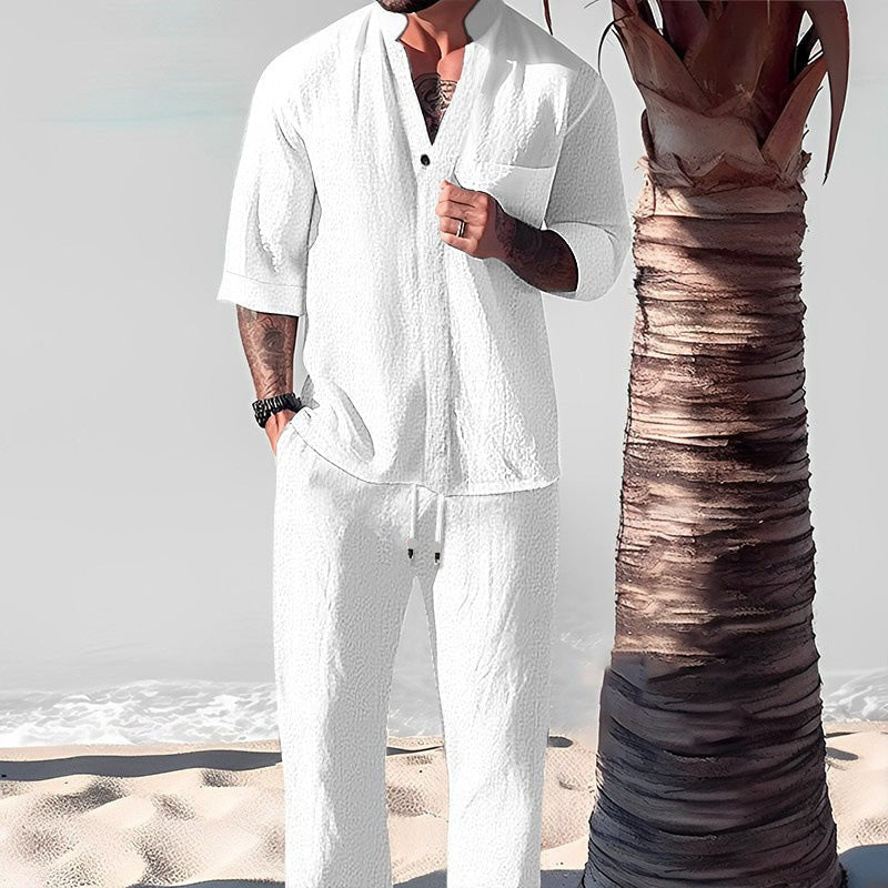 Completo da uomo due pezzi in cotone e lino: top e pantaloni di tendenza🎉GRANDE SCONTO DEL 50%
