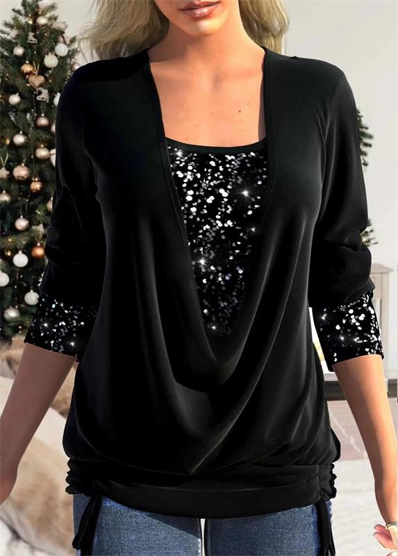 🎄Top finto due pezzi a balze larghe con paillettes