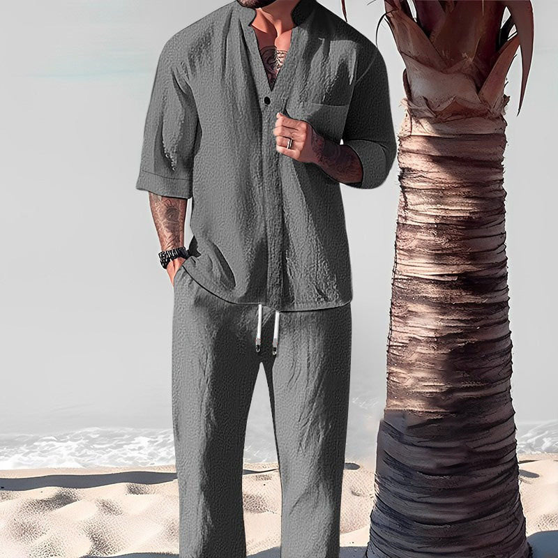 Completo da uomo due pezzi in cotone e lino: top e pantaloni di tendenza🎉GRANDE SCONTO DEL 50%