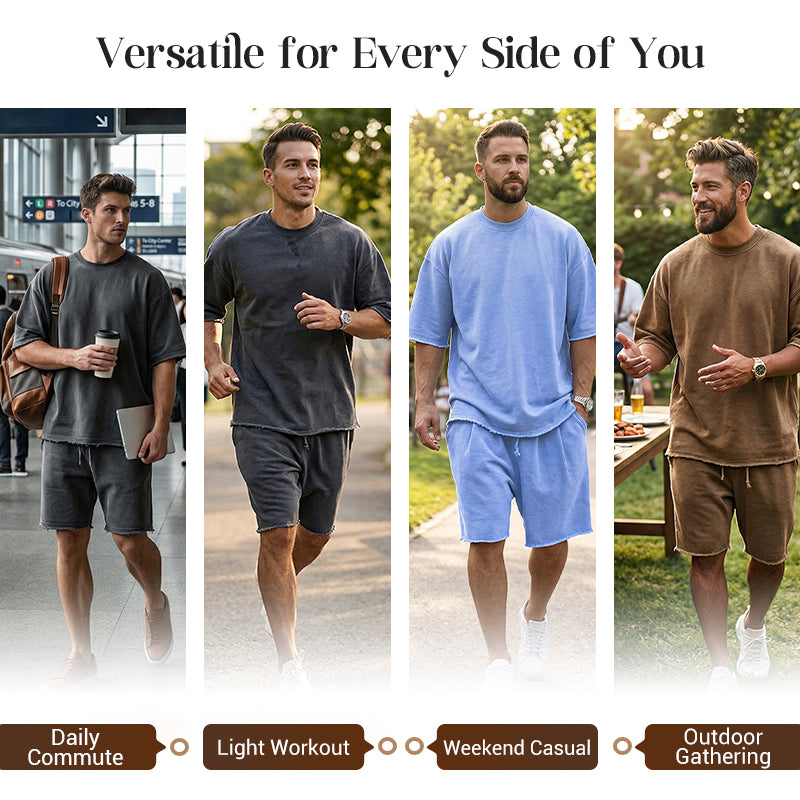 Men's Casual Solid Color Two-Piece Shorts Set