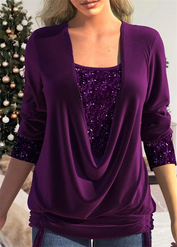 🎄Top finto due pezzi a balze larghe con paillettes